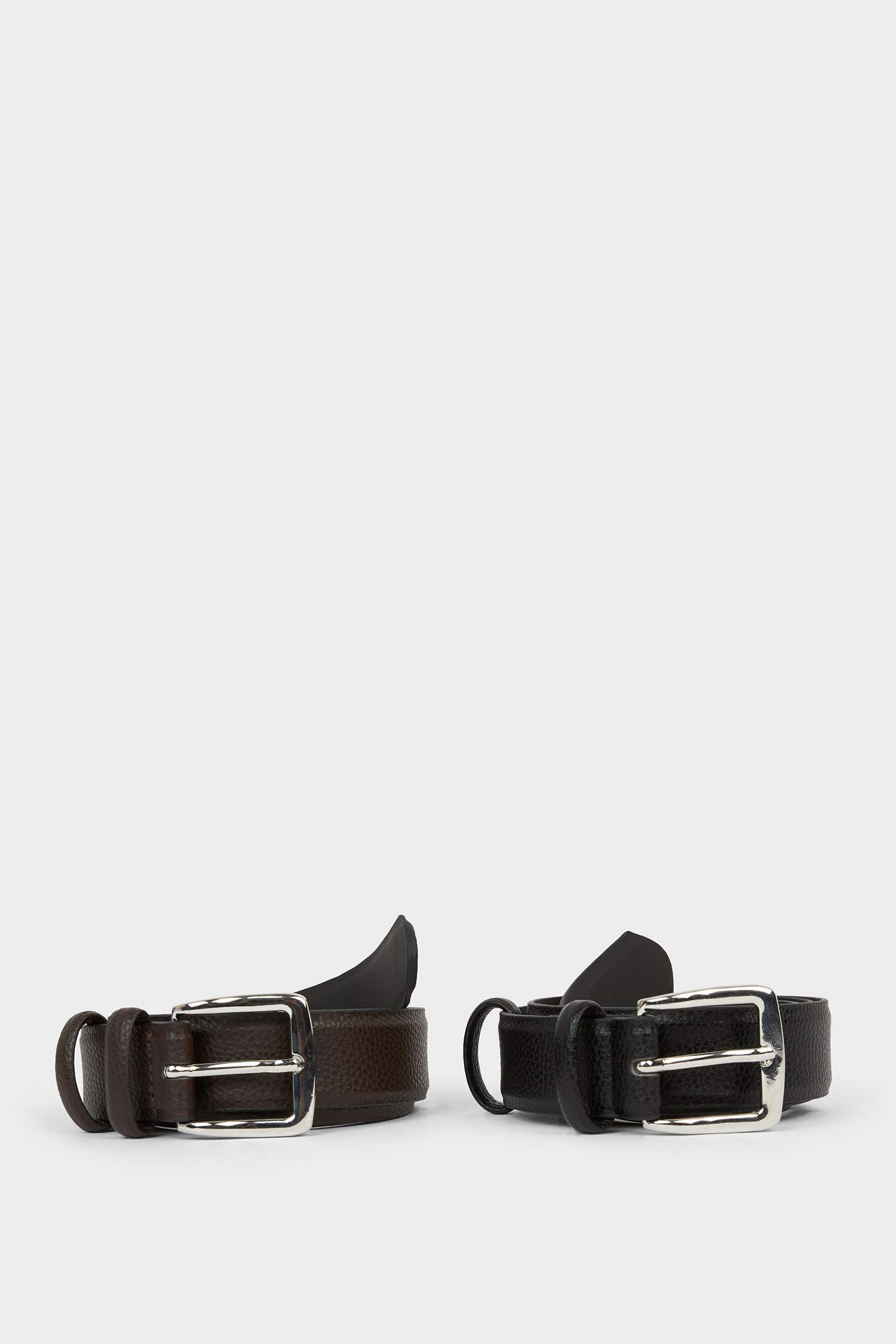 Erkek Dikdörtgen Toka Suni Deri 2'li Klasik Kemer