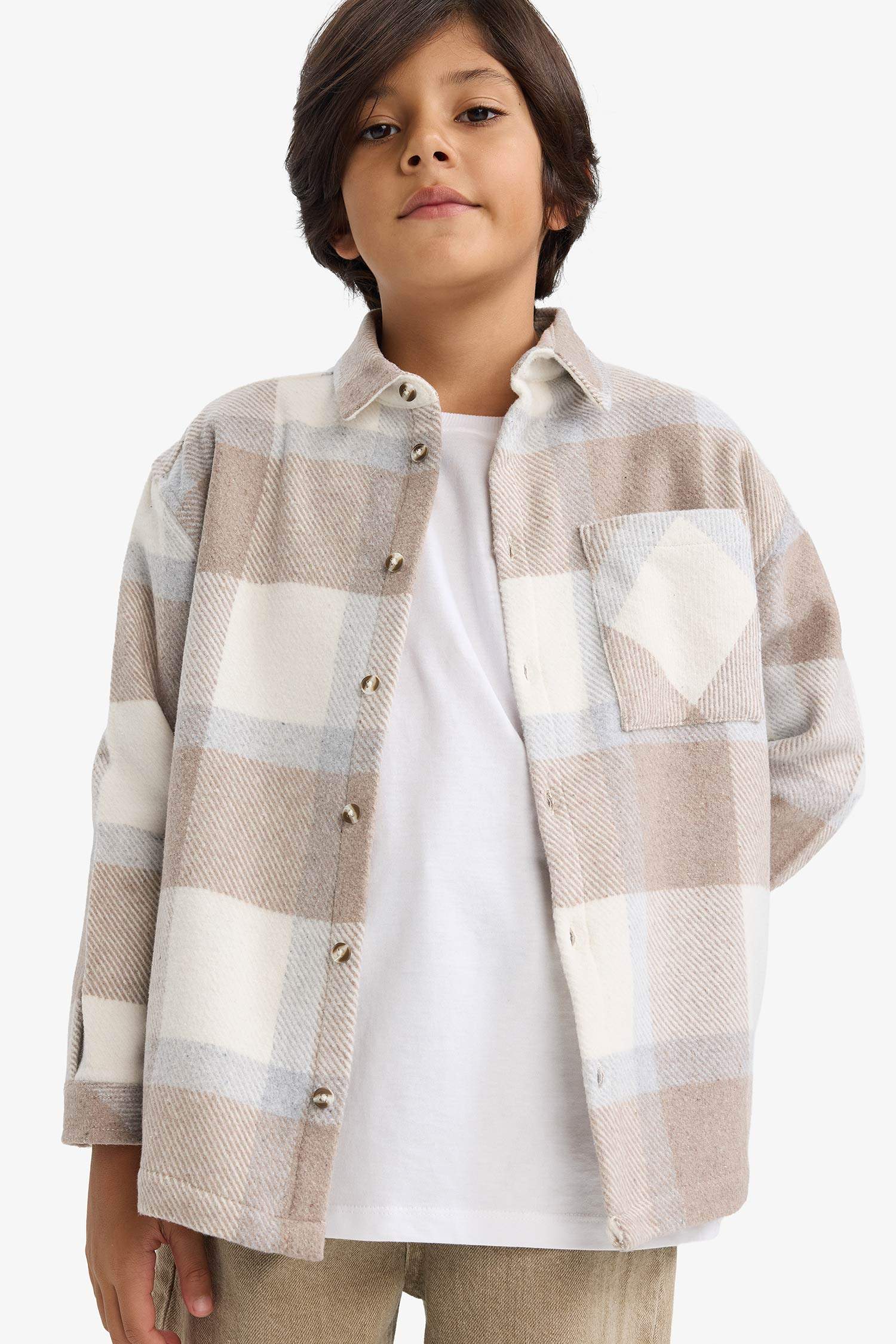 قميص كاروهات ولادي ردن طويل اوفر سايز بياخة بولو