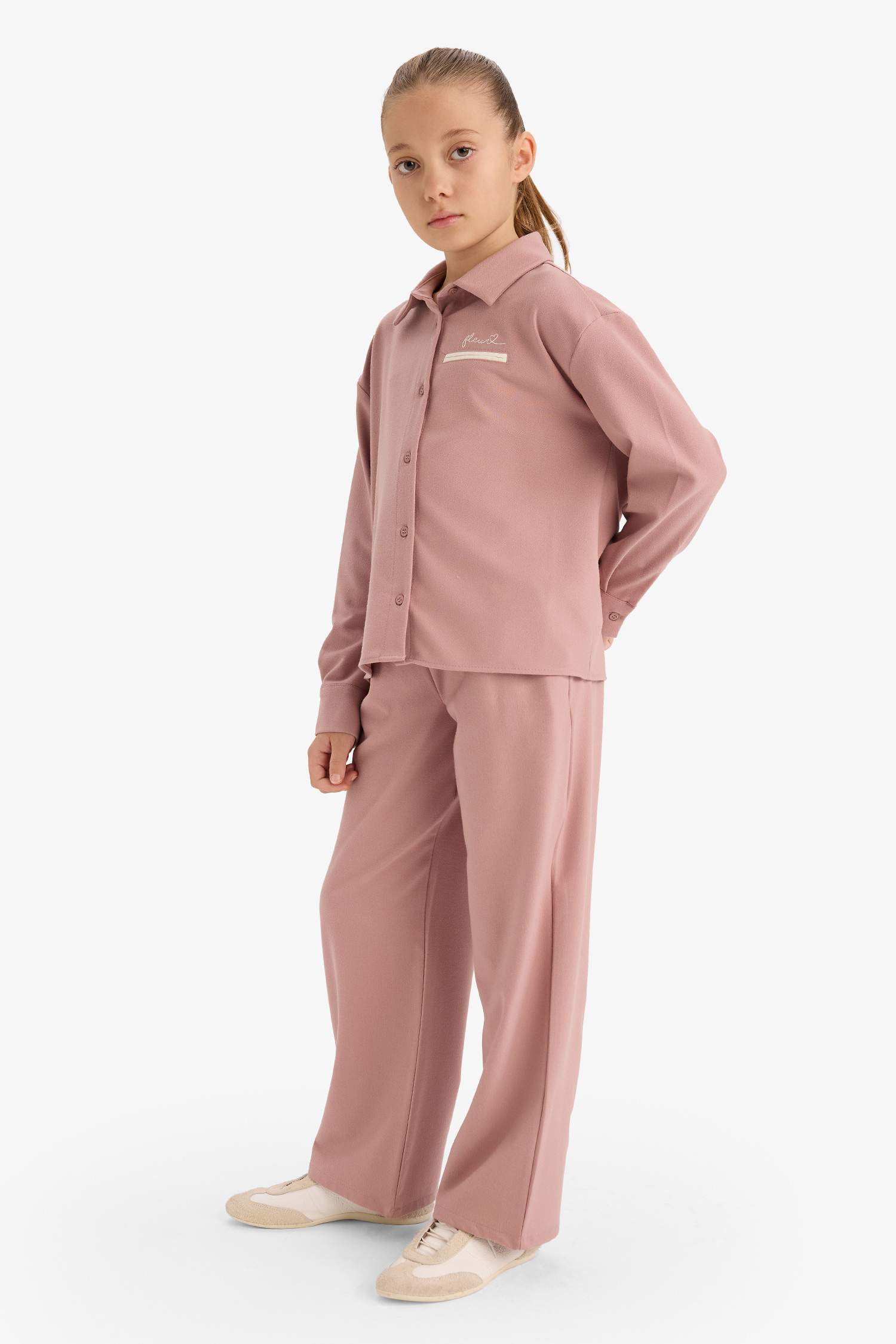 بنطرون بناتي وايد ليج برجل واسع وخصر مطاطي