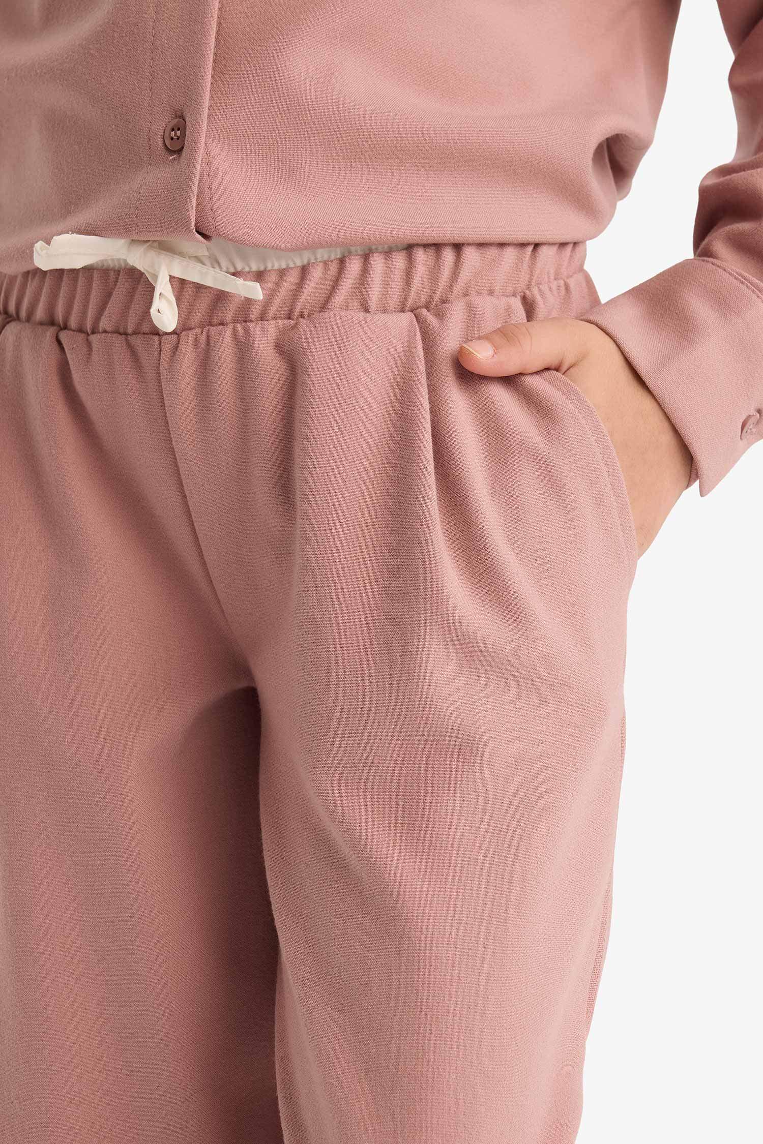 بنطرون بناتي وايد ليج برجل واسع وخصر مطاطي