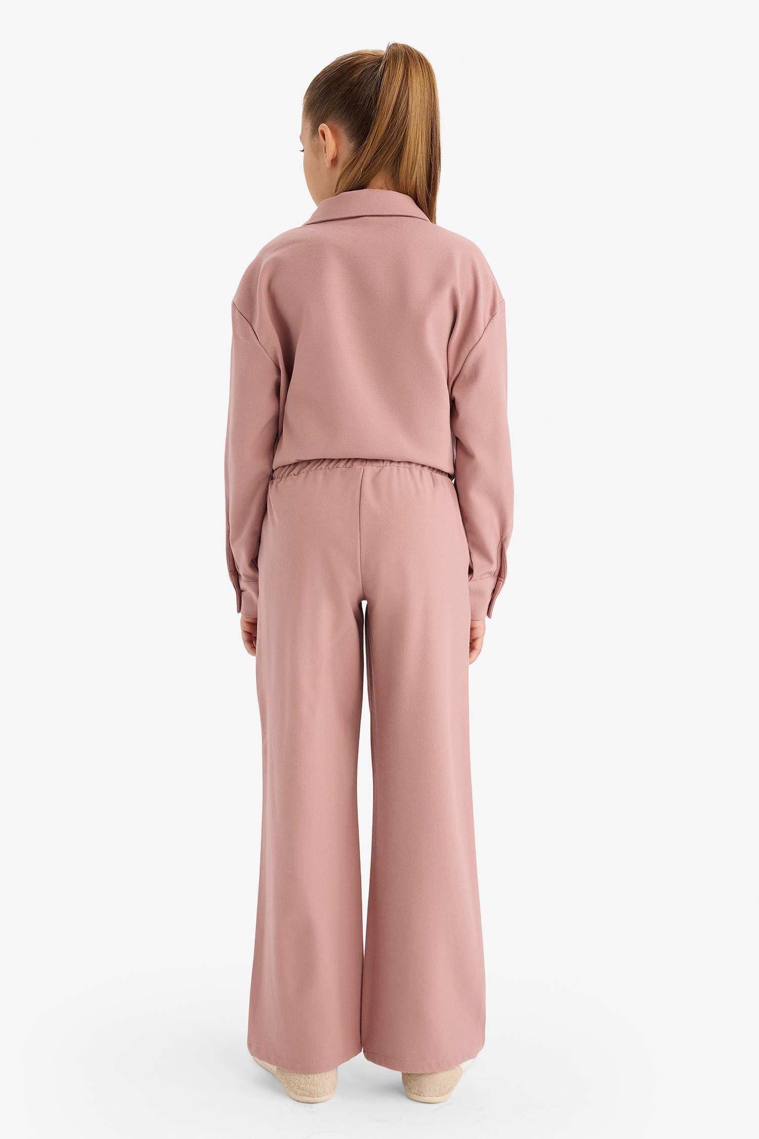 بنطرون بناتي وايد ليج برجل واسع وخصر مطاطي