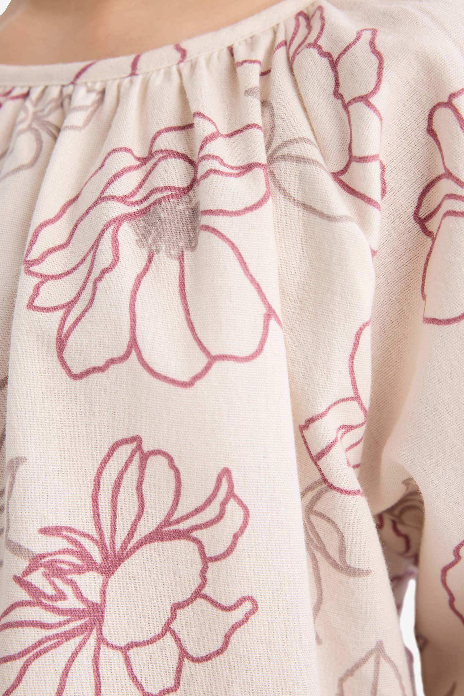 Çiçek Desenli Oxford Uzun Kollu Bluz Kız Çocuk