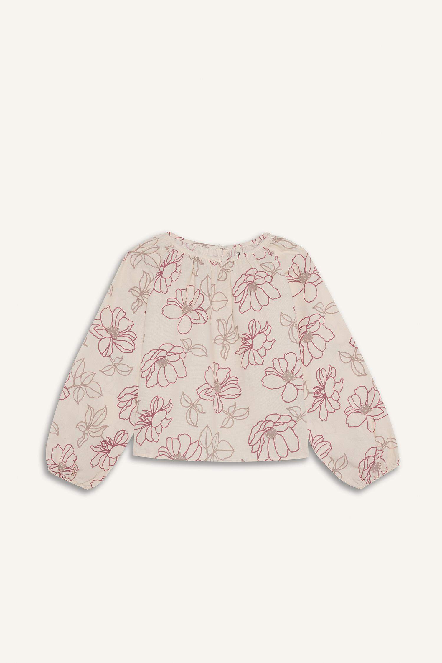 Çiçek Desenli Oxford Uzun Kollu Bluz Kız Çocuk