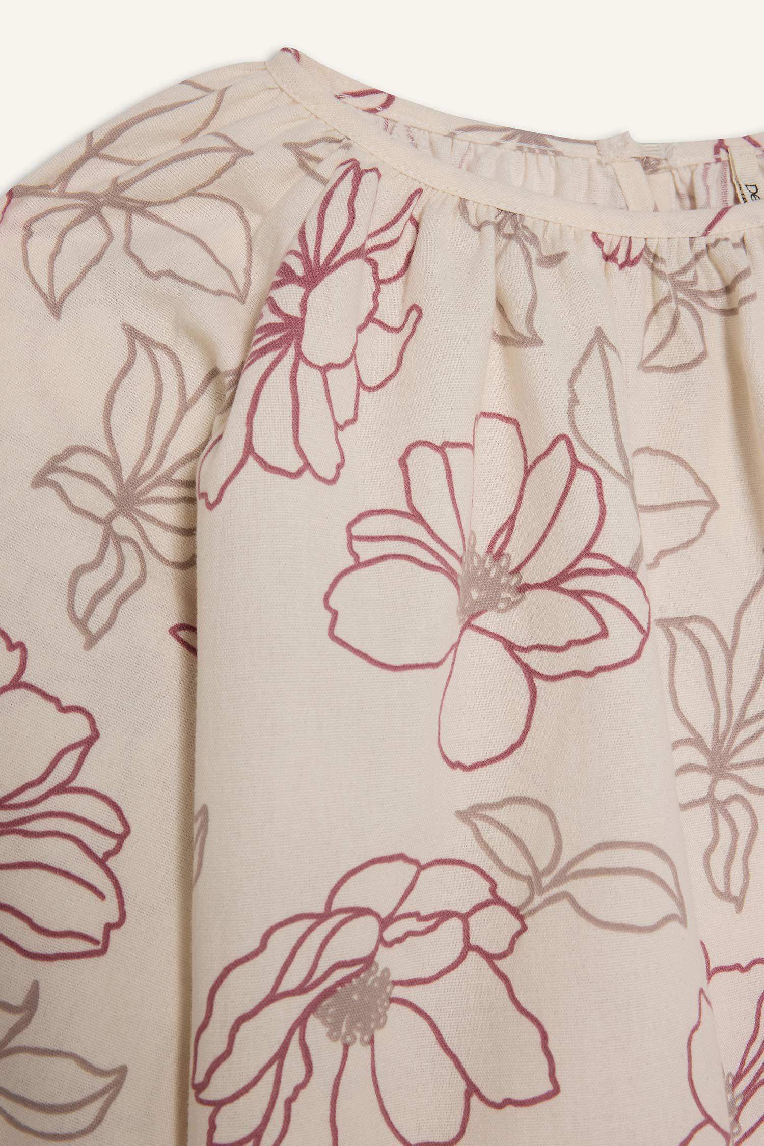 Çiçek Desenli Oxford Uzun Kollu Bluz Kız Çocuk