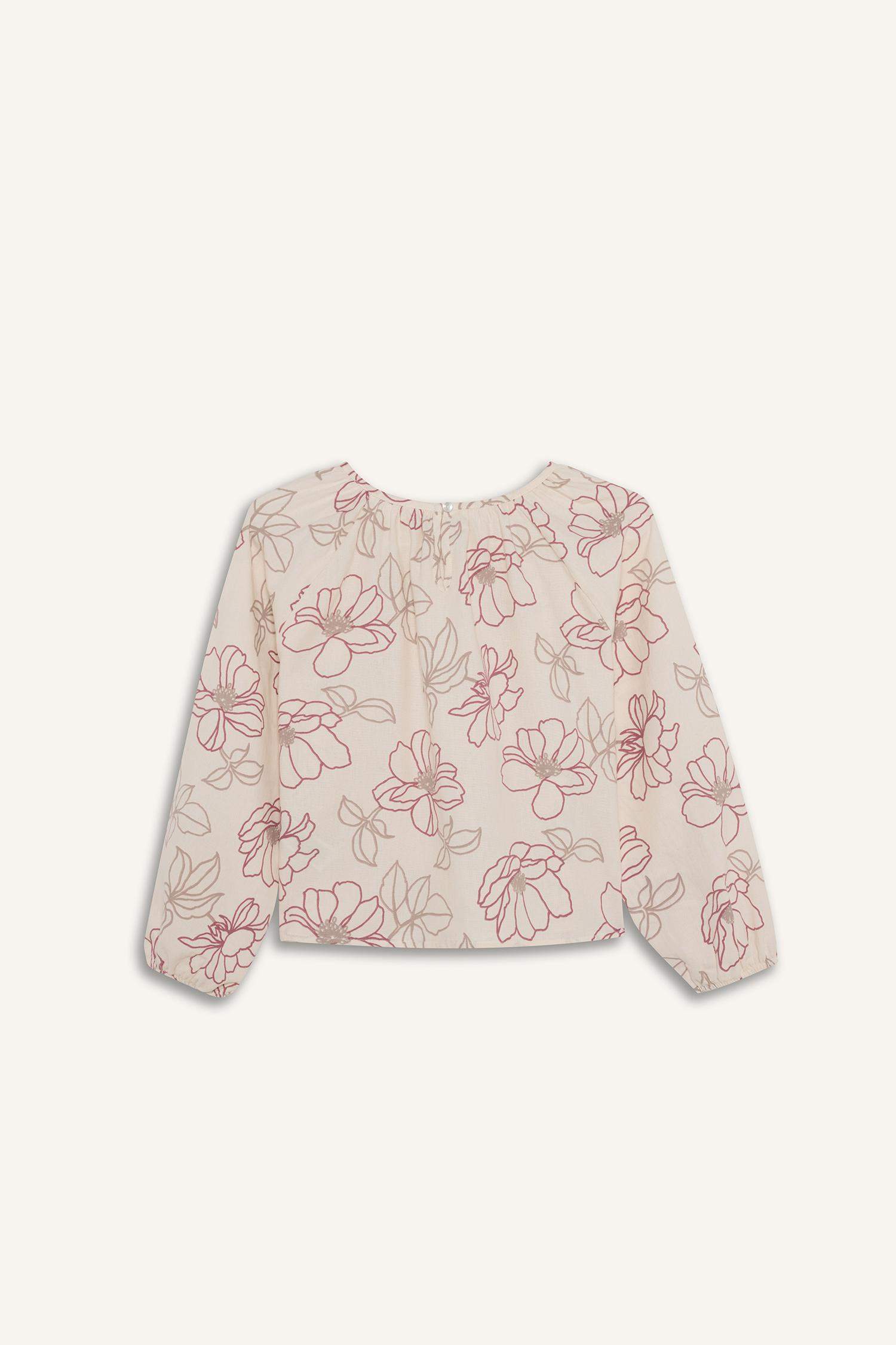 Çiçek Desenli Oxford Uzun Kollu Bluz Kız Çocuk