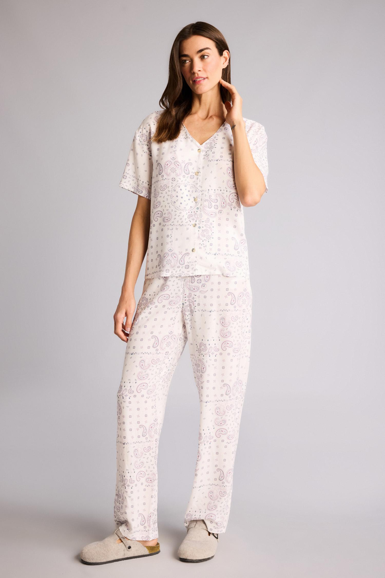 DeFacto Regular Fit Desenli Kısa Kollu Düğmeli Üst Elastik Bel Alt Pijama Takımı görsel 2