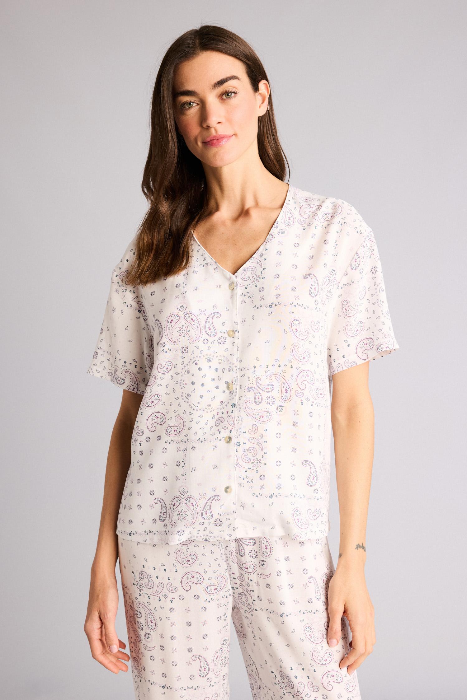 DeFacto Regular Fit Desenli Kısa Kollu Düğmeli Üst Elastik Bel Alt Pijama Takımı görsel 3