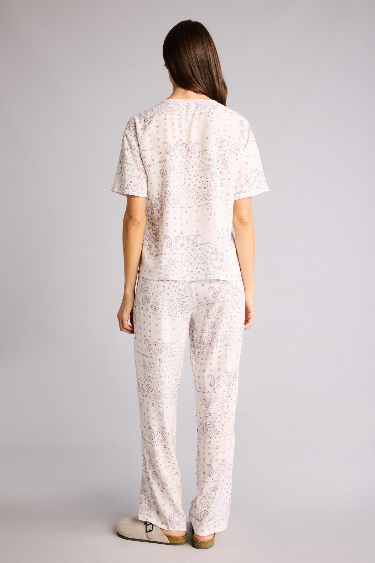 DeFacto Regular Fit Desenli Kısa Kollu Düğmeli Üst Elastik Bel Alt Pijama Takımı görsel 5