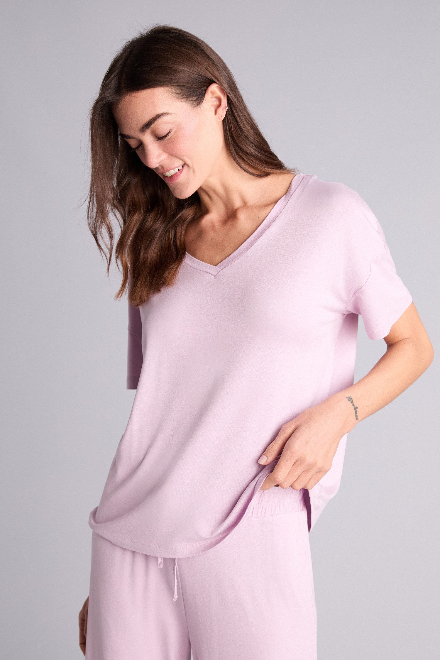 DeFacto Regular Fit Basic Kısa Kollu Üst Elastik Bel Alt Pijama Takımı görsel 2