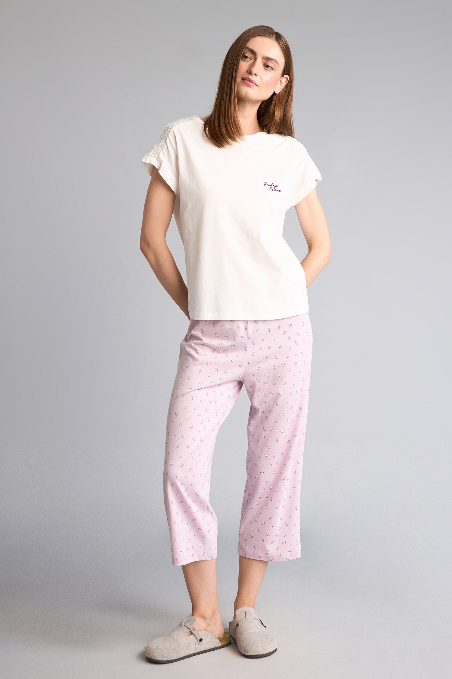 DeFacto %100 Pamuk Boxy Fıt Kısa Kollu Baskılı Pijama Takımı görsel 2