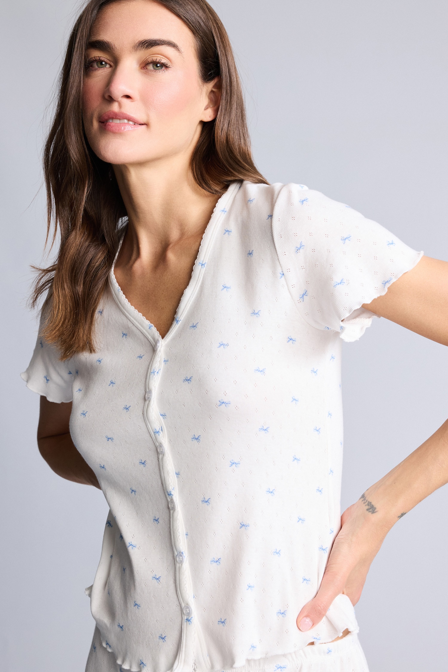 DeFacto %100 Pamuk Desenli Pijama Üstü görsel 4