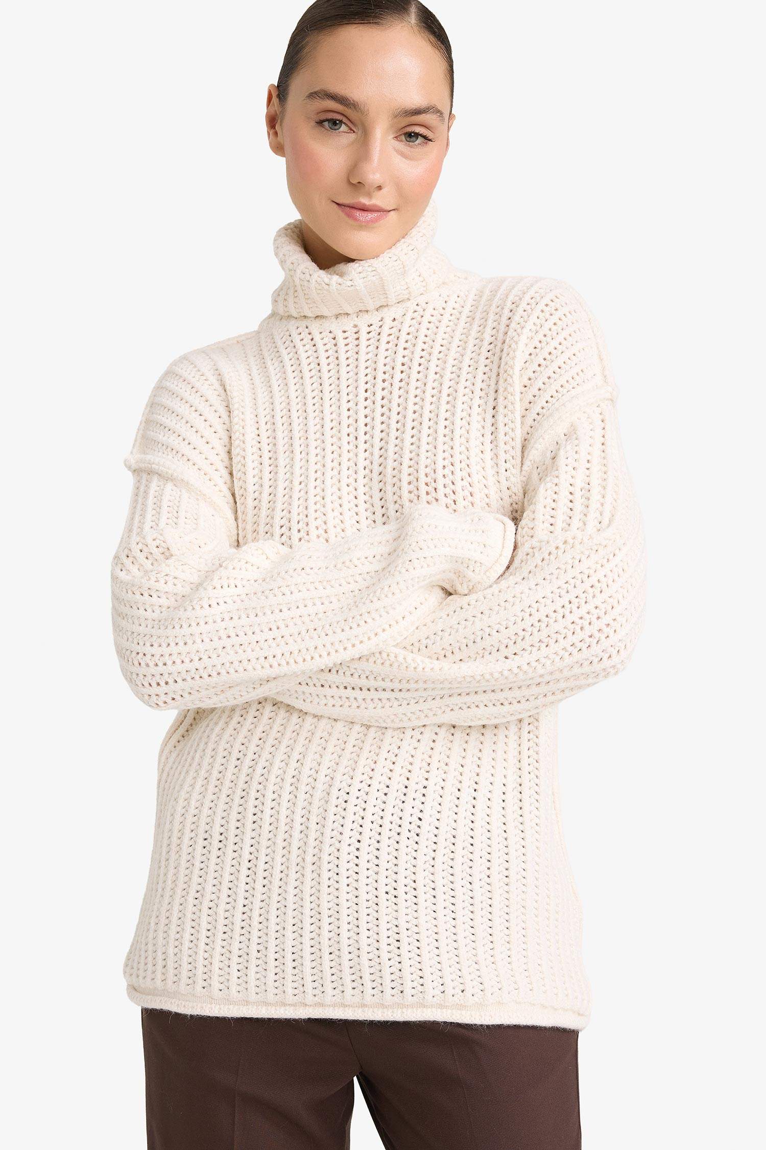 Oversize Geniş Kalıp Balıkçı Yaka Triko Kazak