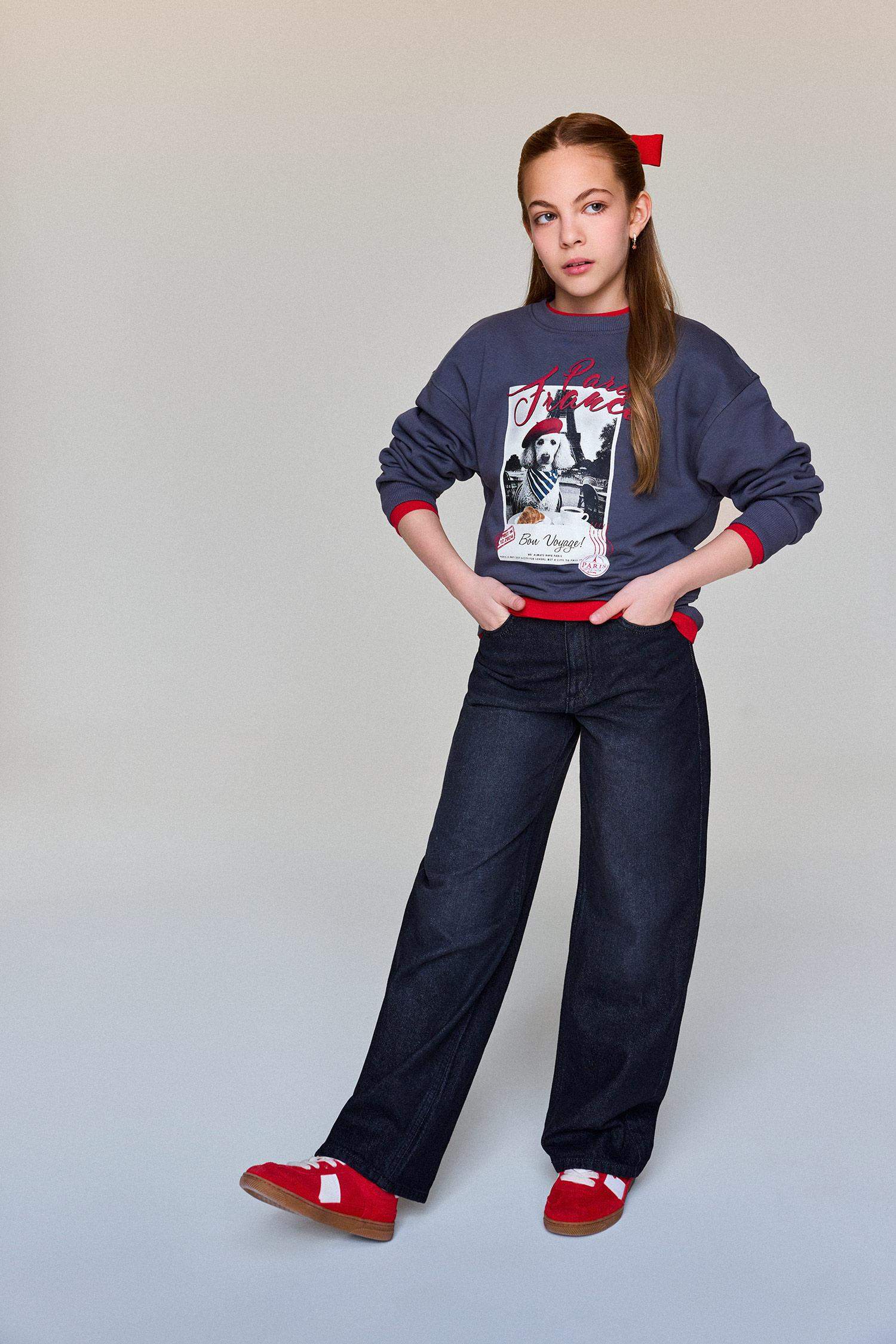 بنطرون جينز بناتي وايد ليج برجل واسع