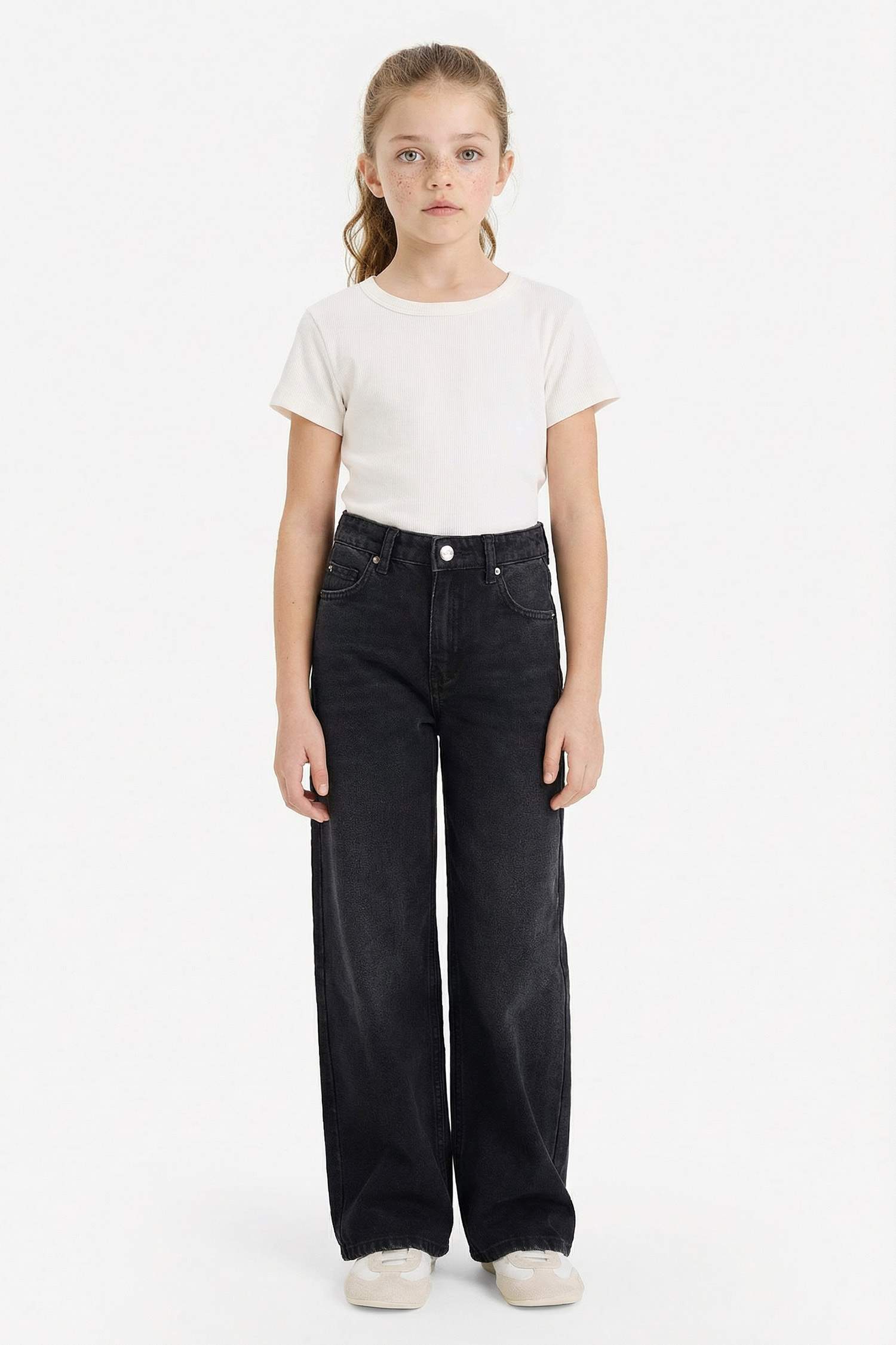 بنطرون جينز بناتي وايد ليج برجل واسع