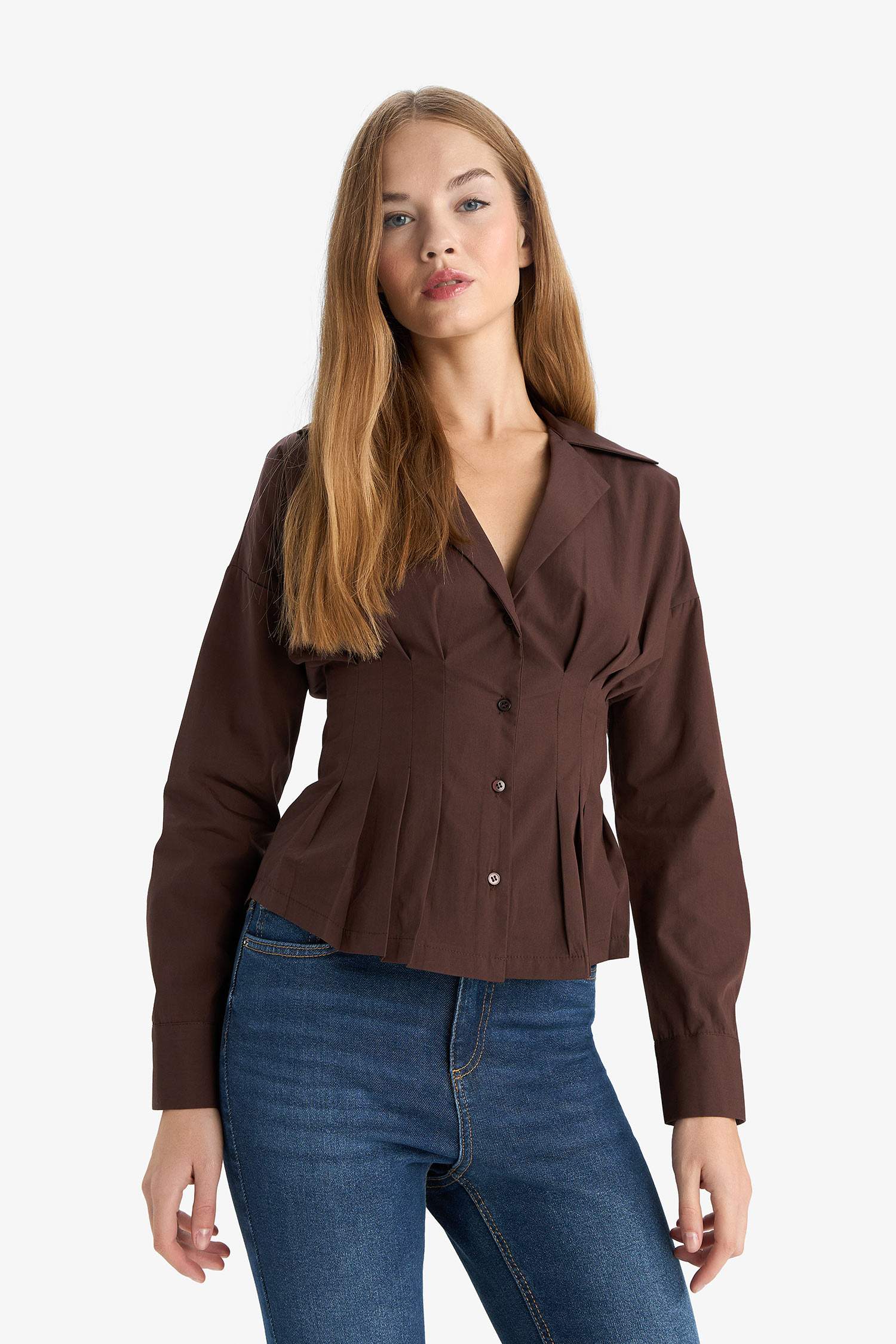 Fitted Poplin Uzun Kollu Gömlek