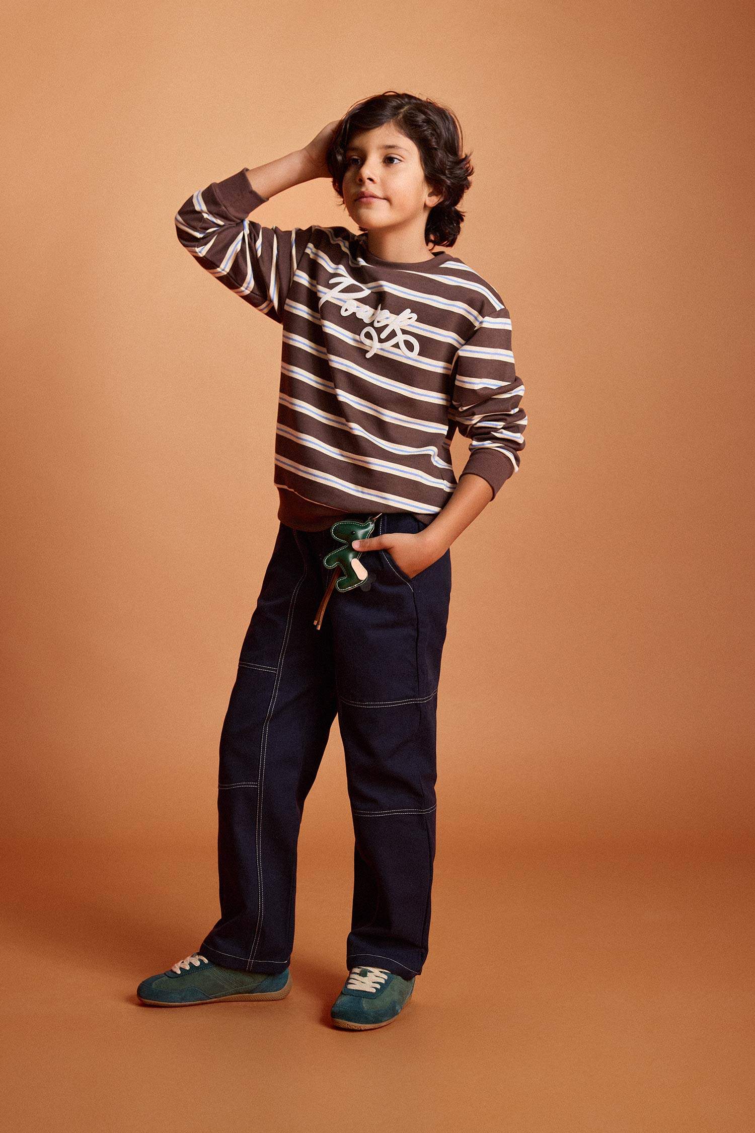 Erkek Çocuk 2'li Takım Çizgili Sweatshirt Jean Pantolon 