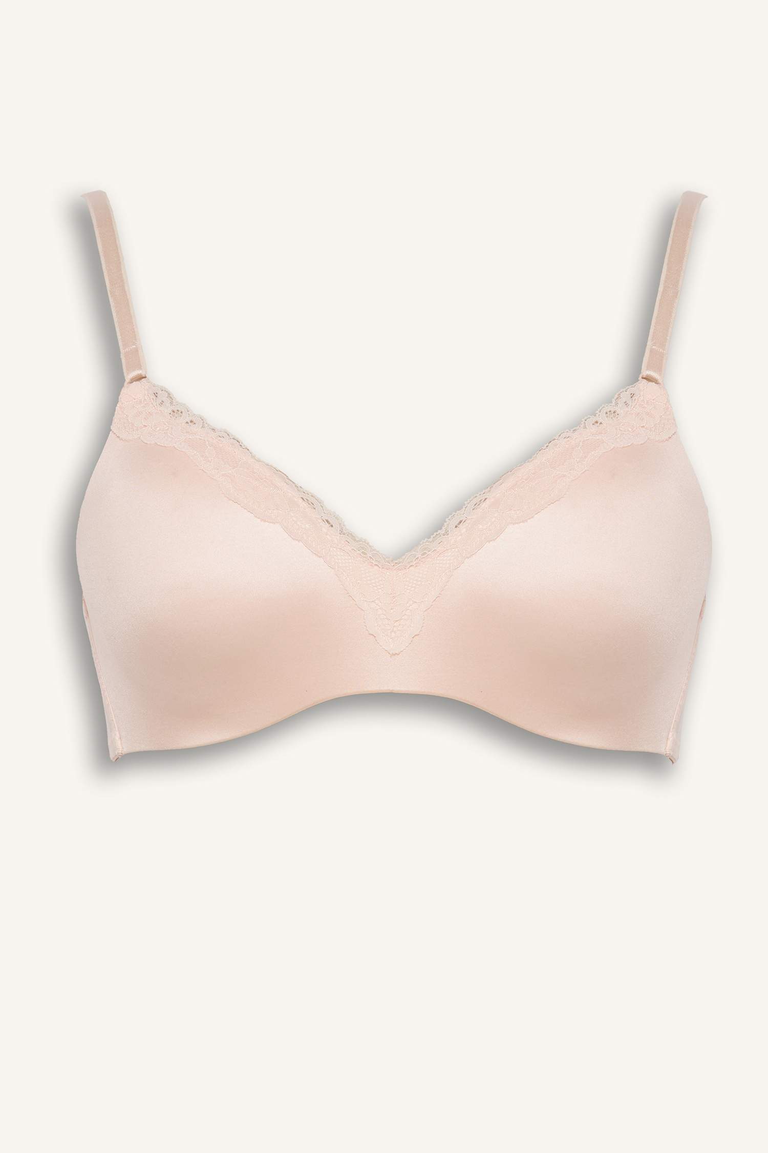 Lace Detailed Satin Padded Non Wired T-Shirt Bra