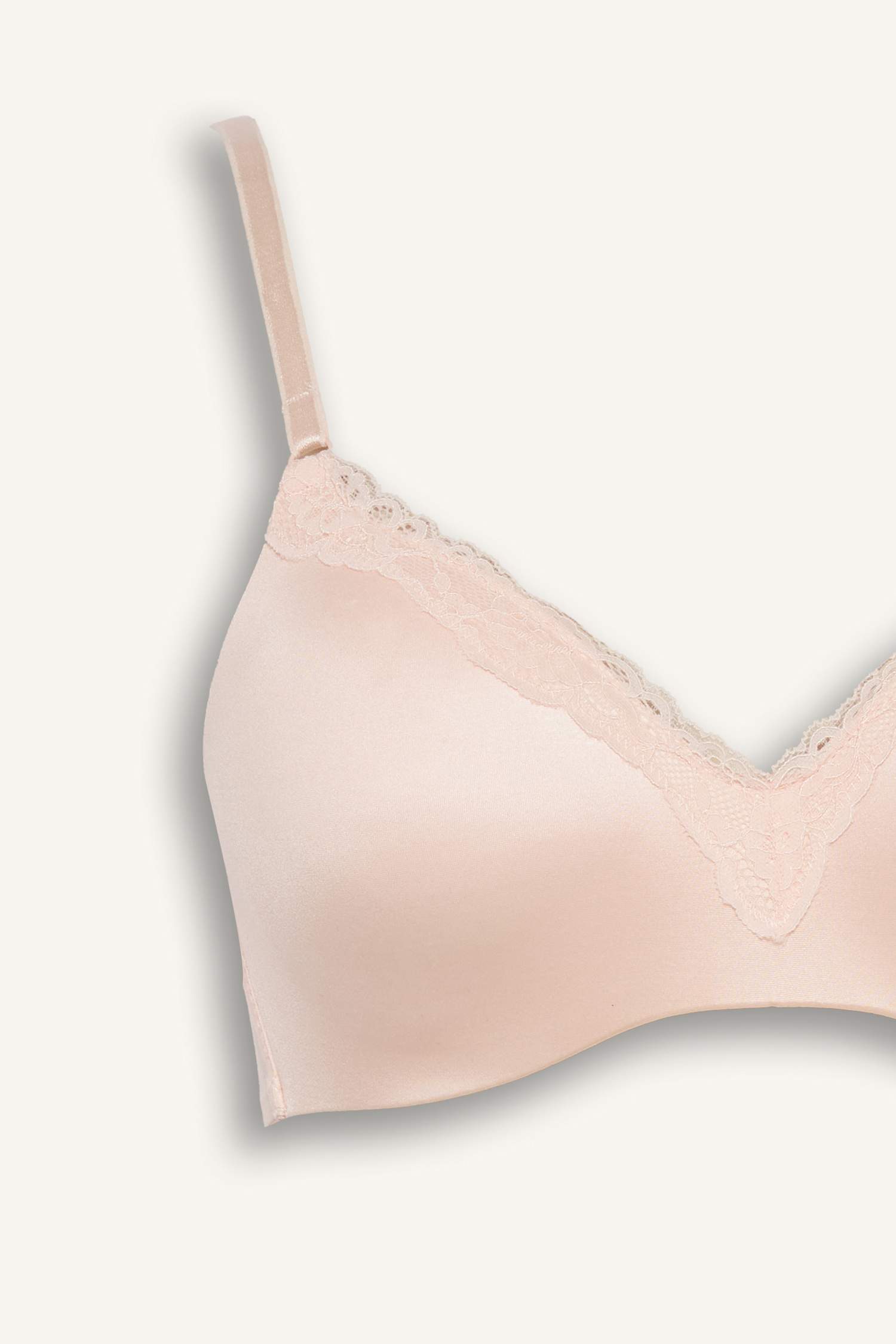 Lace Detailed Satin Padded Non Wired T-Shirt Bra