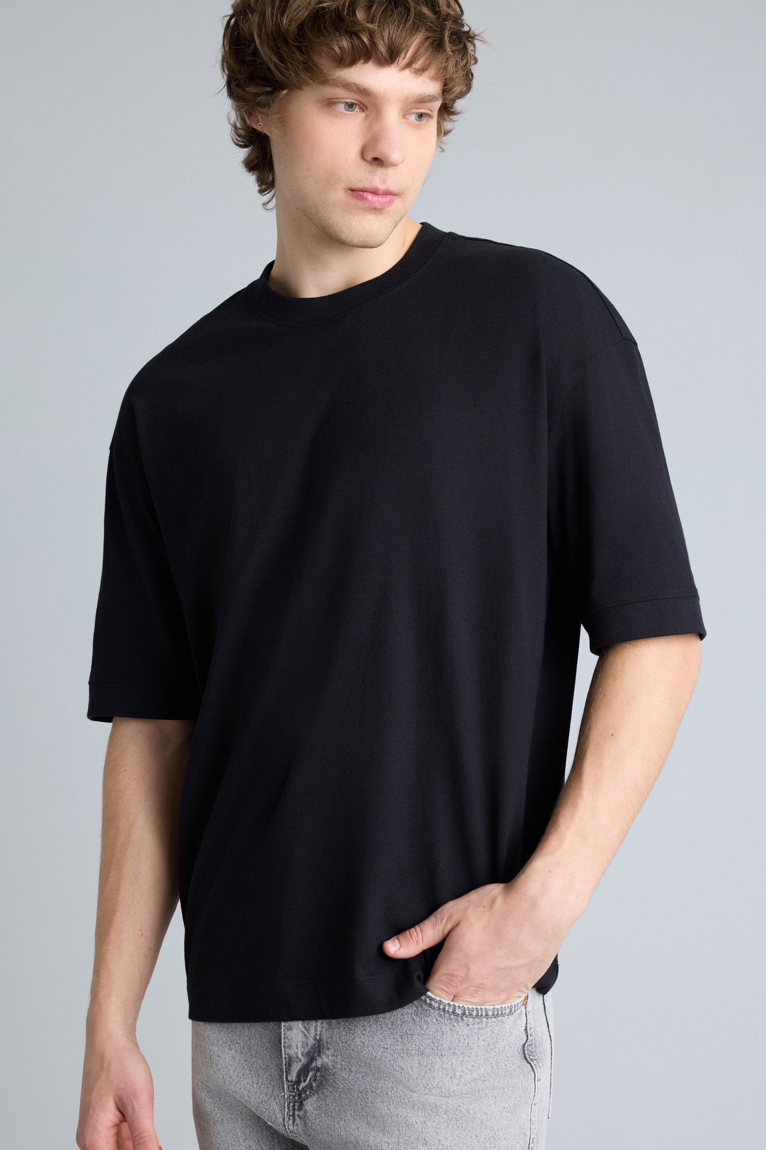 Siyah Erkek %100 Pamuk Loose Fit Basic Tişört 3410065 | DeFacto