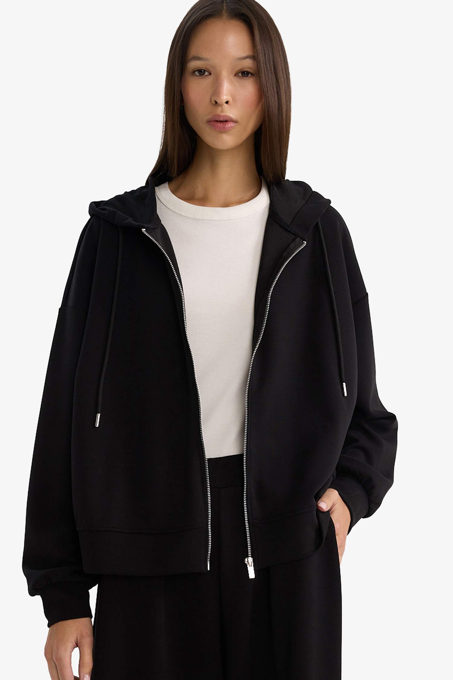 Relax Fit Kapüşonlu Fermuarlı Sweatshirt