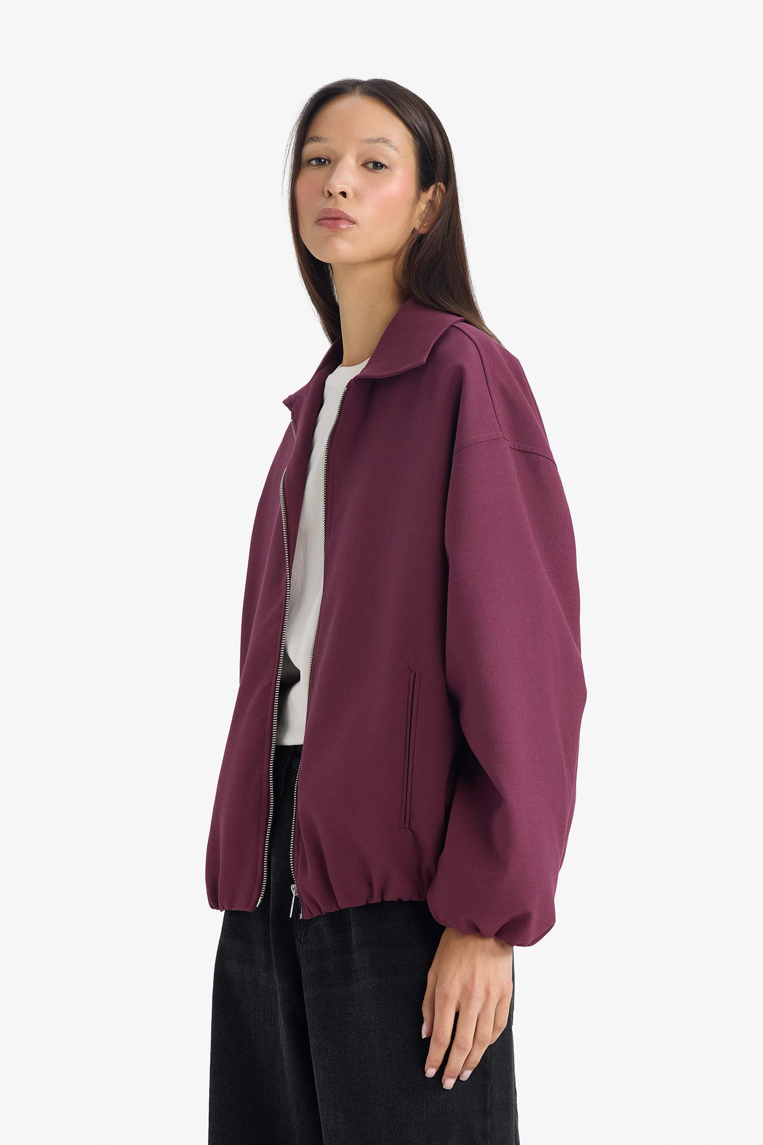 Ceket Yaka Tafta Fermuarlı Bomber Ceket