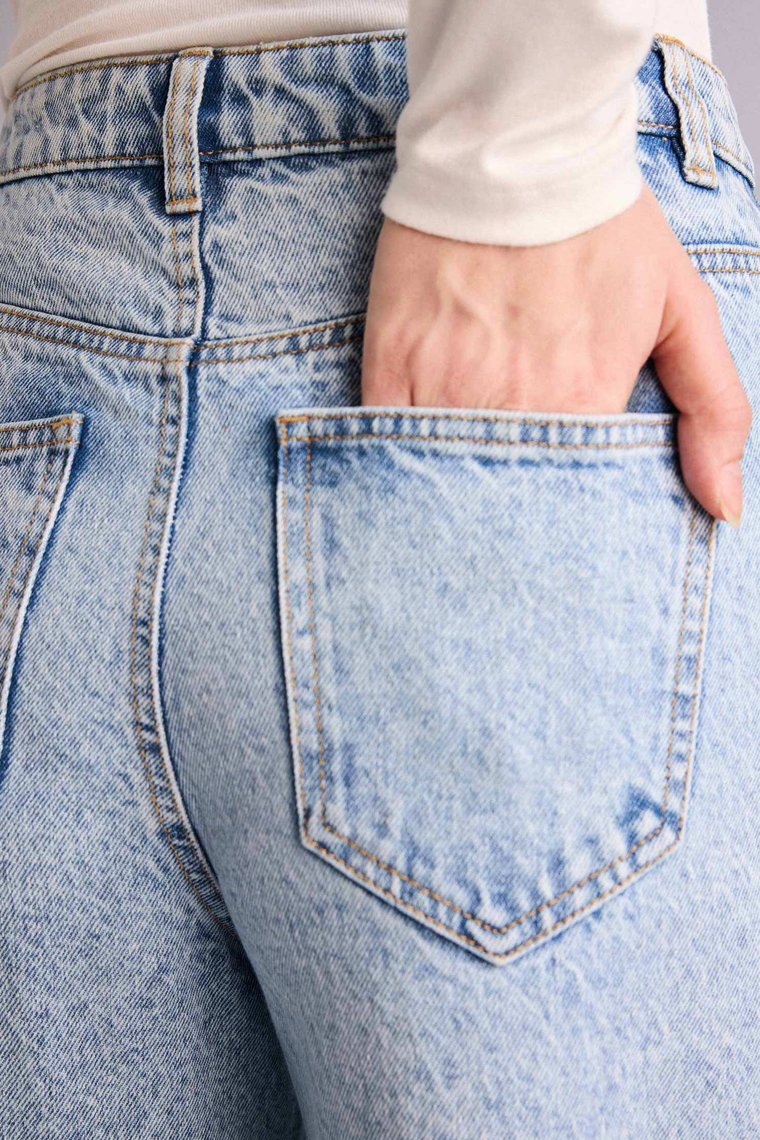 DeFacto %100 Pamuk 90's Wıde Leg Yüksek Bel Düz Paça Uzun Jean Kar Yıkamalı Pantolon görsel 5