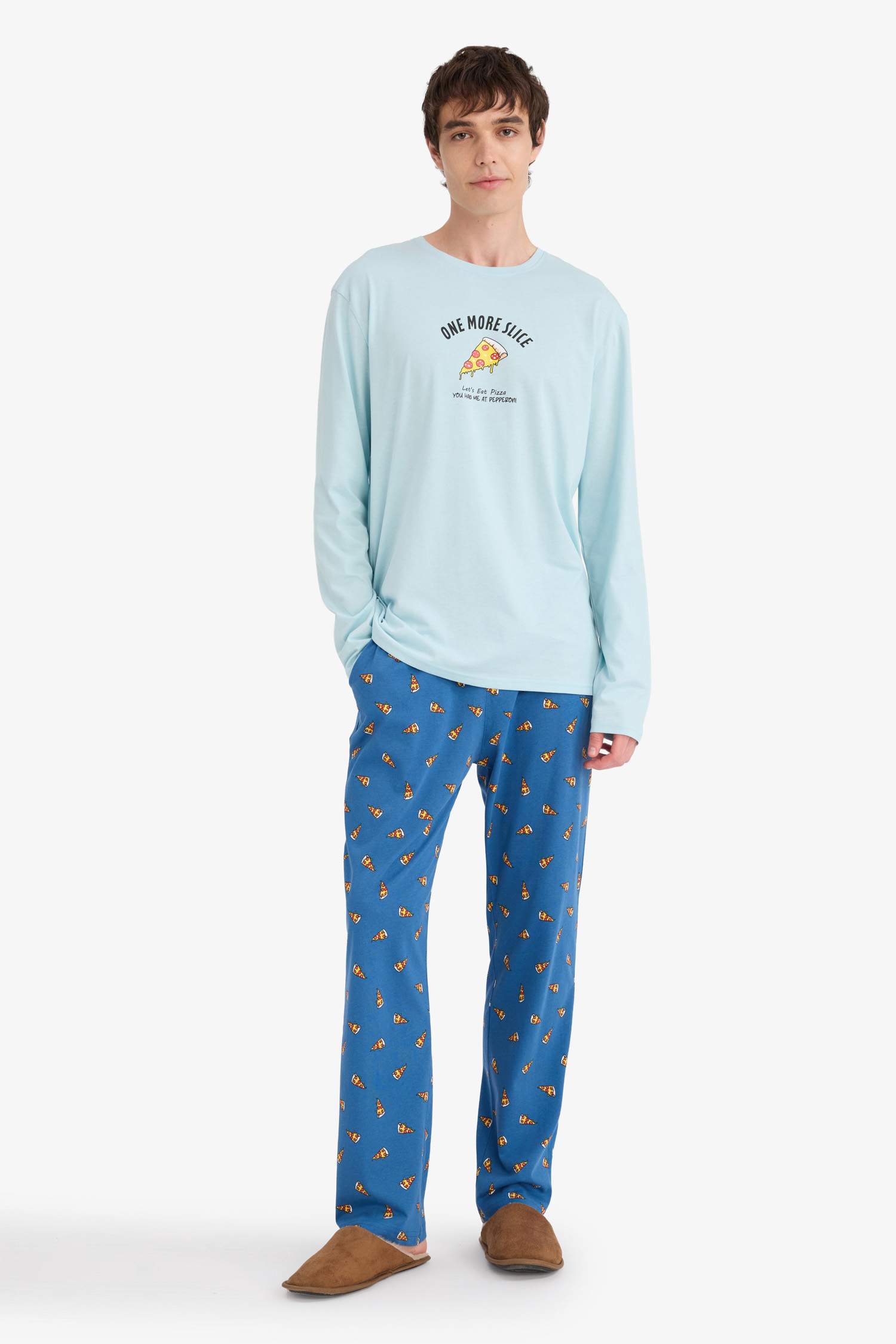 Pijama Takımı Regular Fit Baskılı Uzun Kollu Üst Desenli Uzun Alt