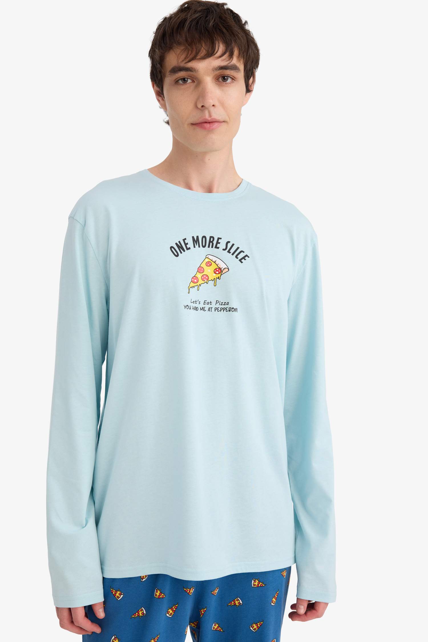 Pijama Takımı Regular Fit Baskılı Uzun Kollu Üst Desenli Uzun Alt