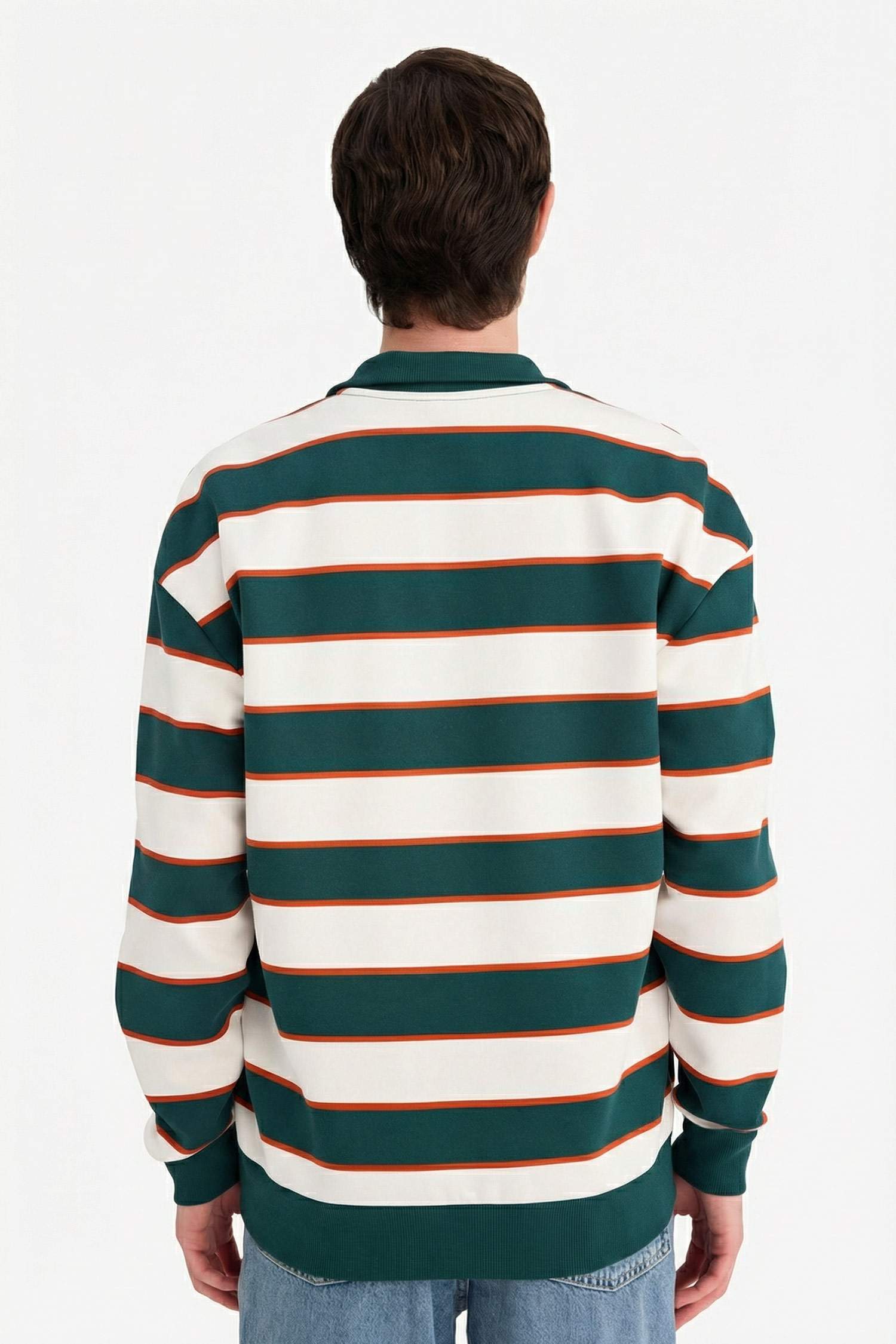 سويت شيرت مخطط اوفر سايز بياقة عالية نص سحاب