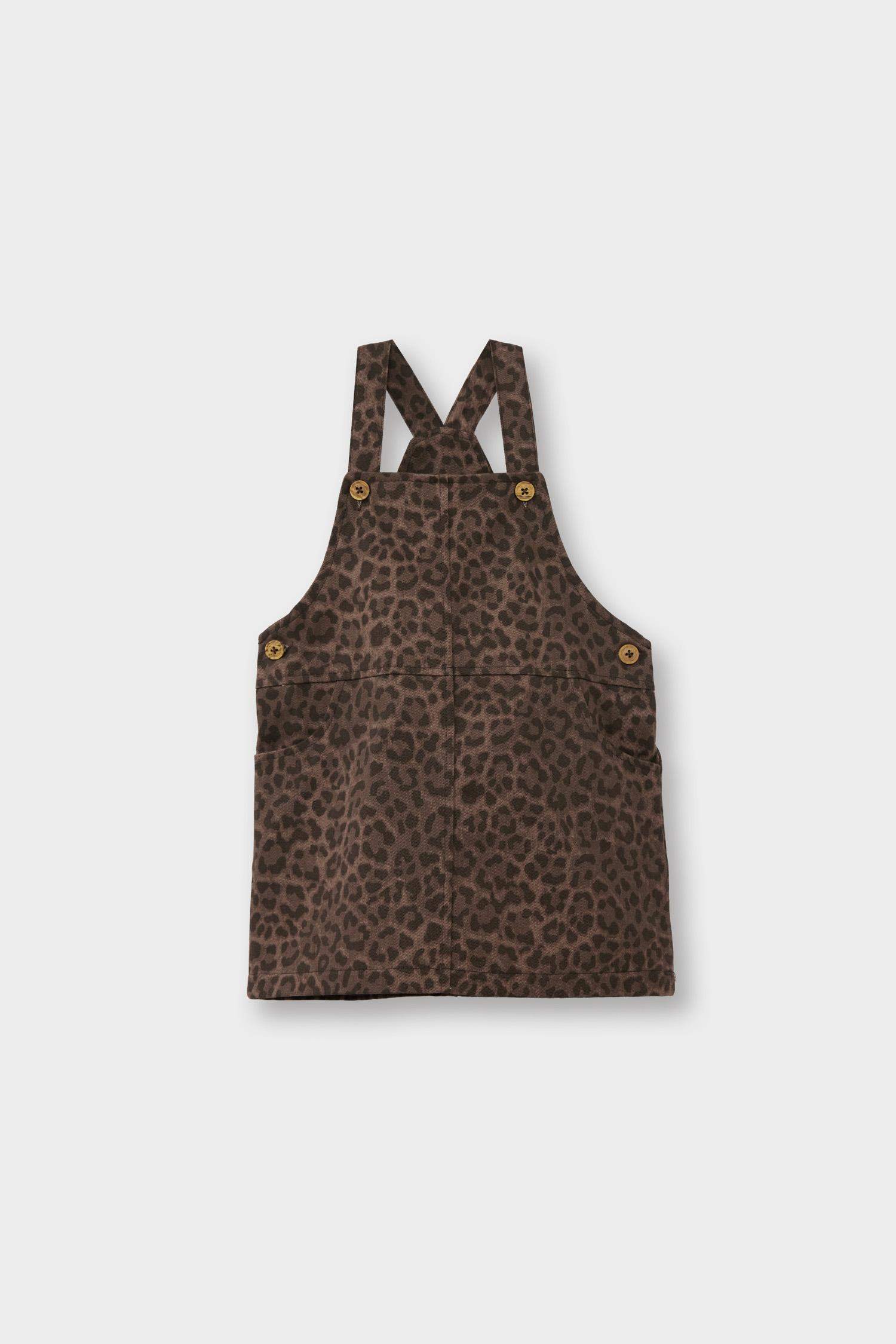 Kız Bebek Leopar Desenli Askılı Gabardin Salopet Elbise
