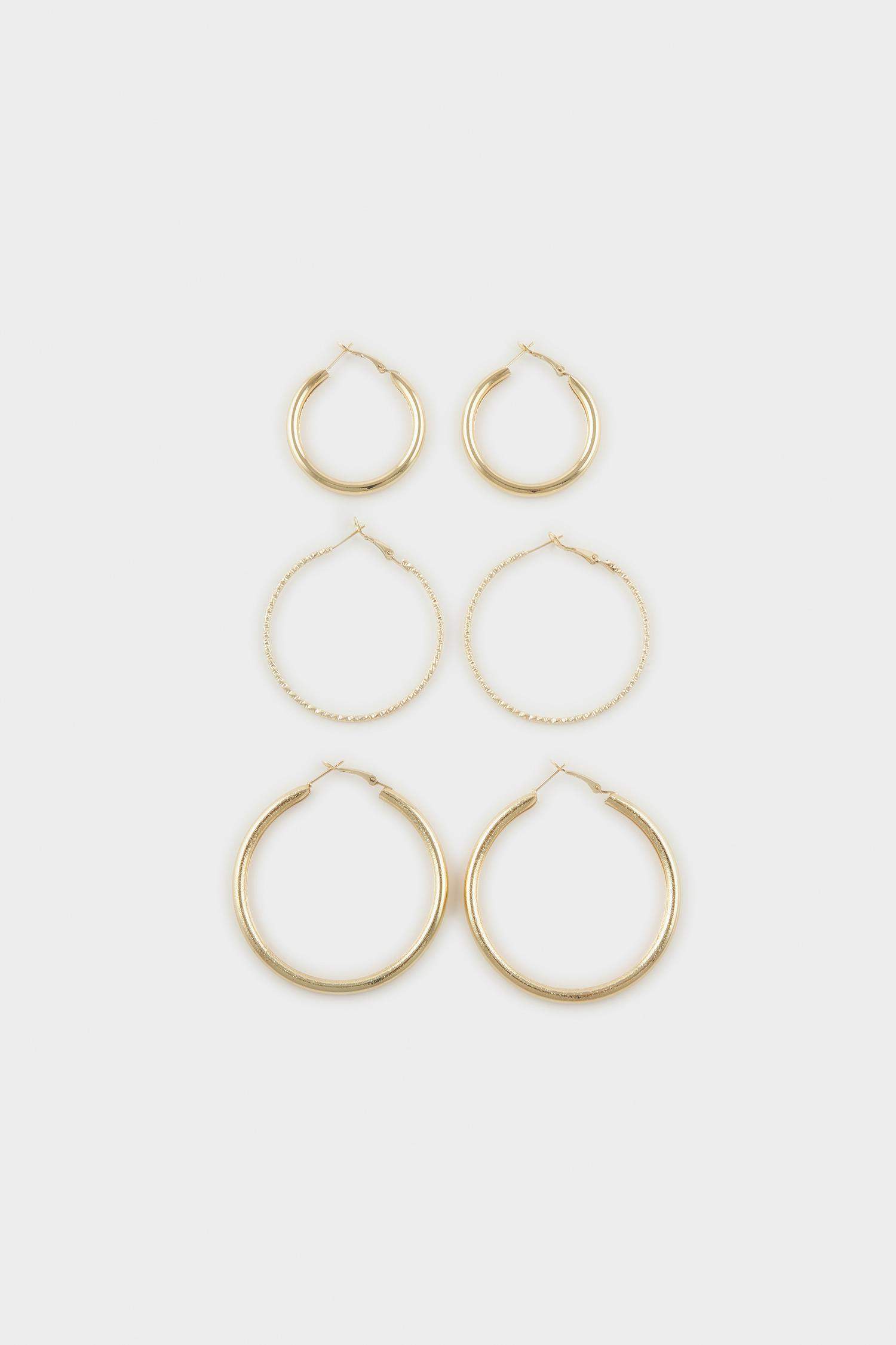 Woman 3 Piece Gold Earrings
