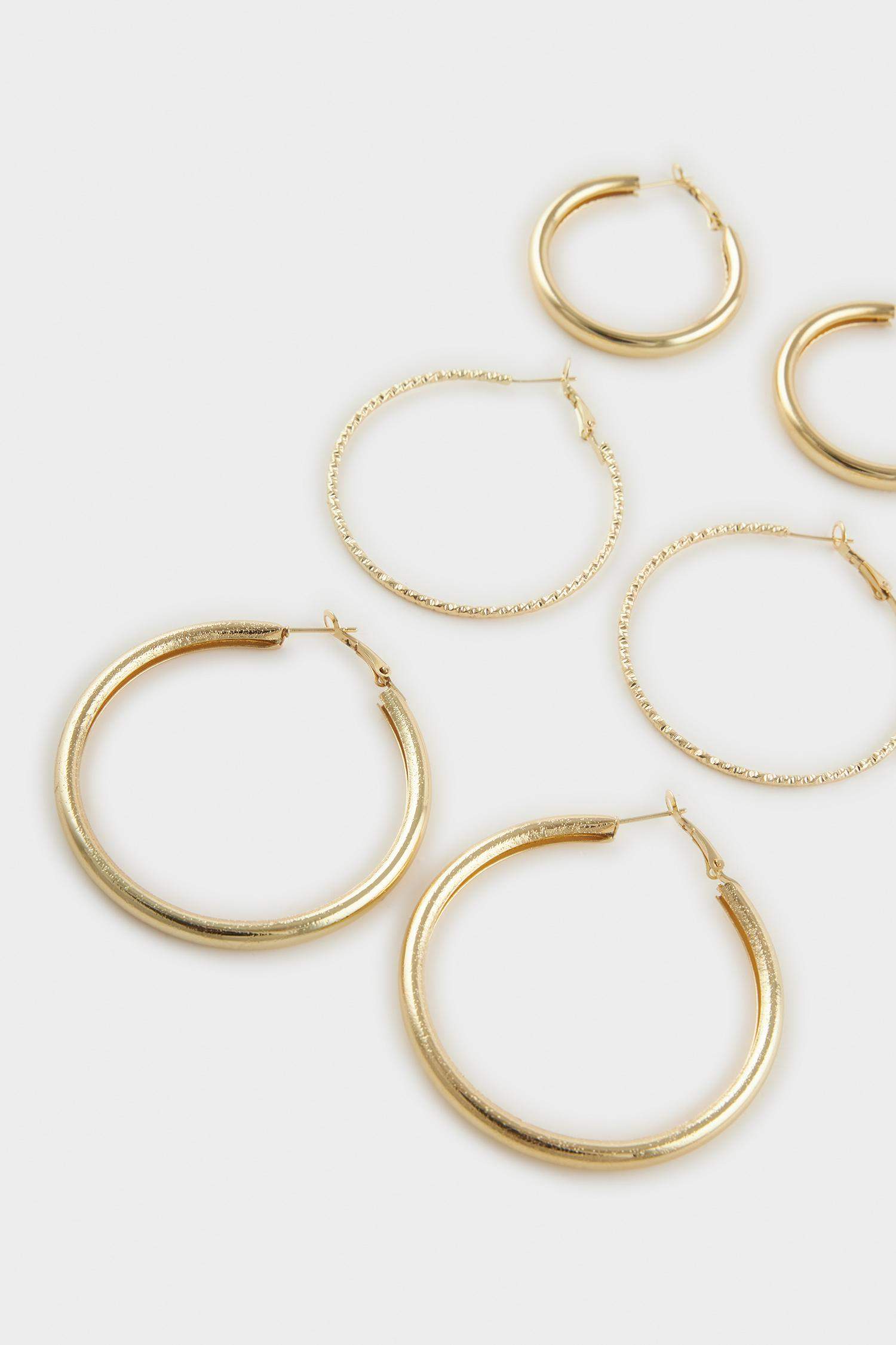 Woman 3 Piece Gold Earrings