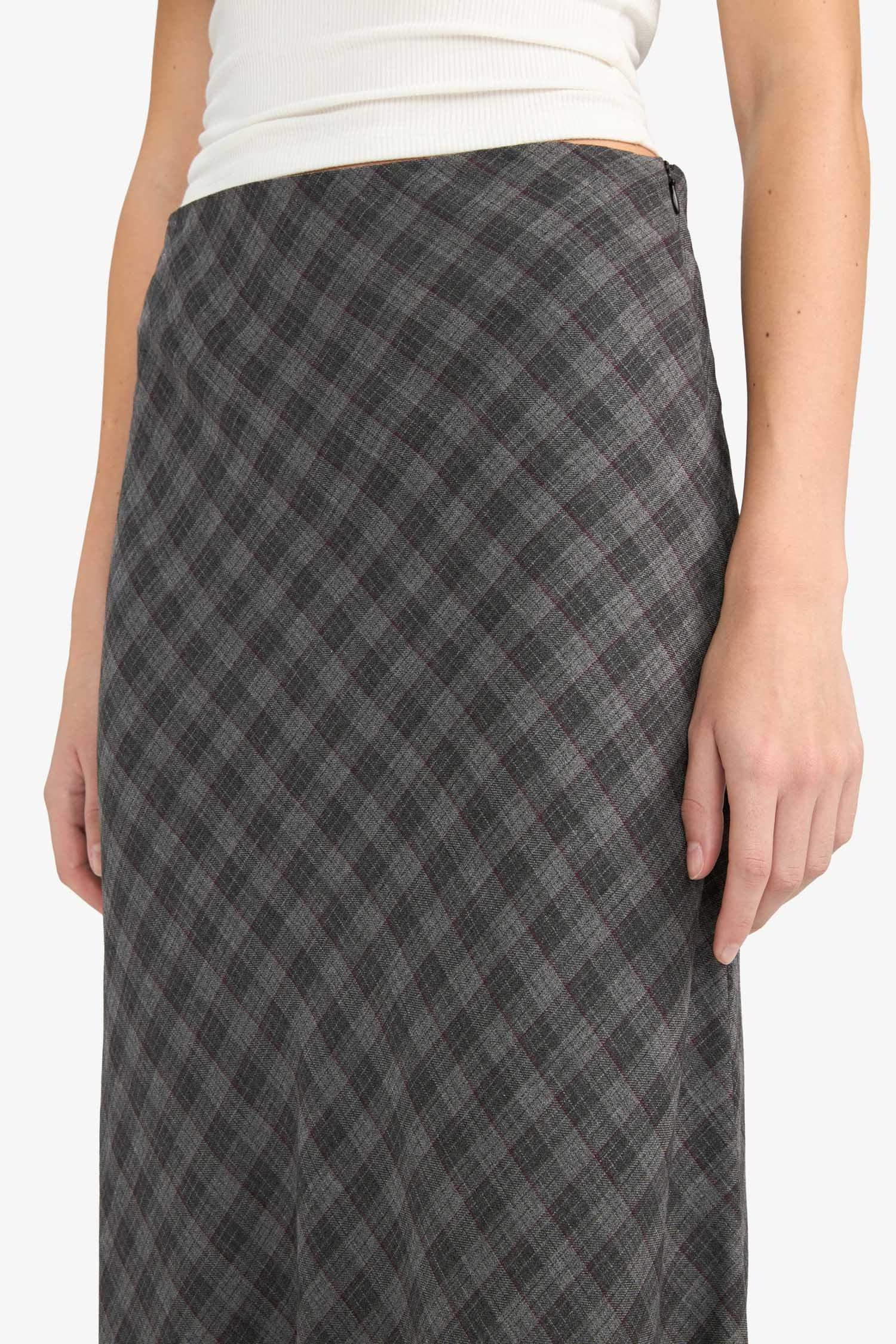 A Line Plaid Viscose High Waist Midi Skirt