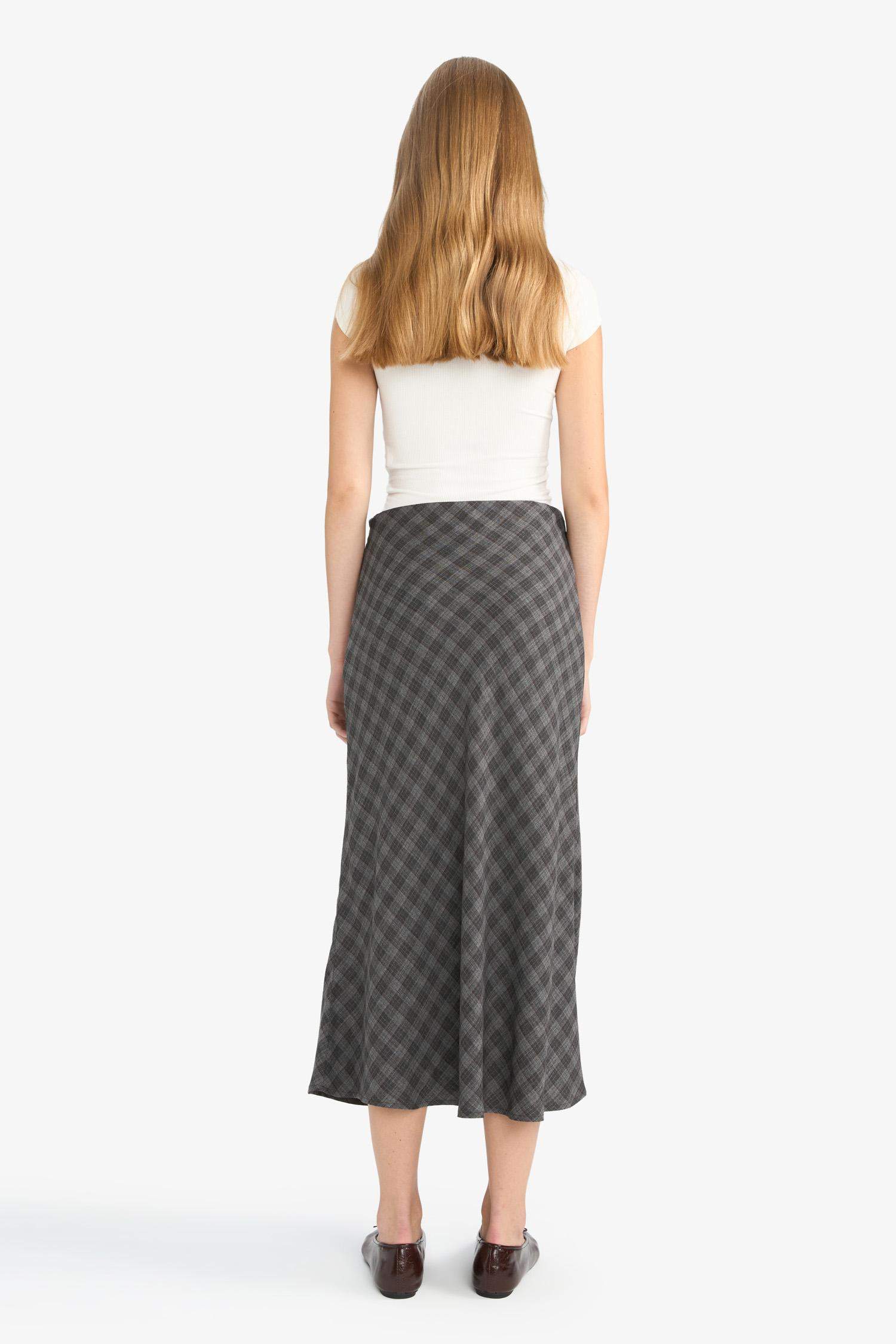 A Line Plaid Viscose High Waist Midi Skirt