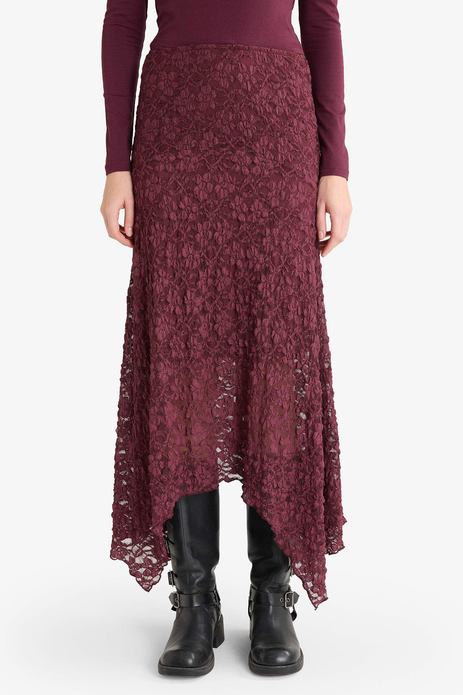 A Line Lace Normal Waist Midi Knitted Skirt