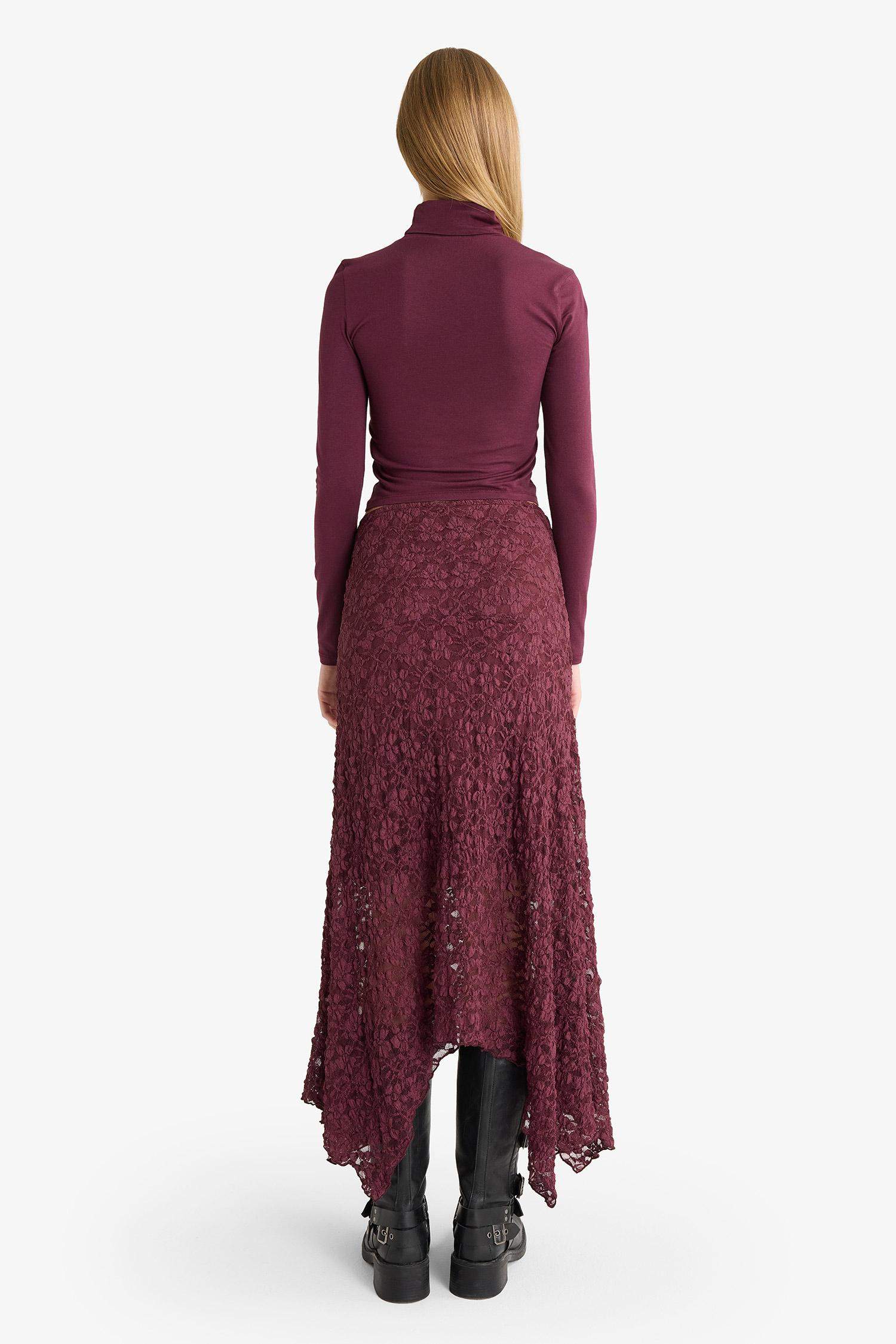 A Line Lace Normal Waist Midi Knitted Skirt