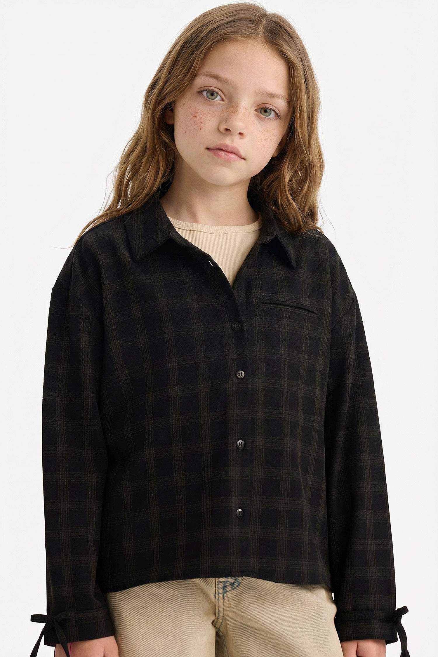 Chemise à manches longues à carreaux pour fille