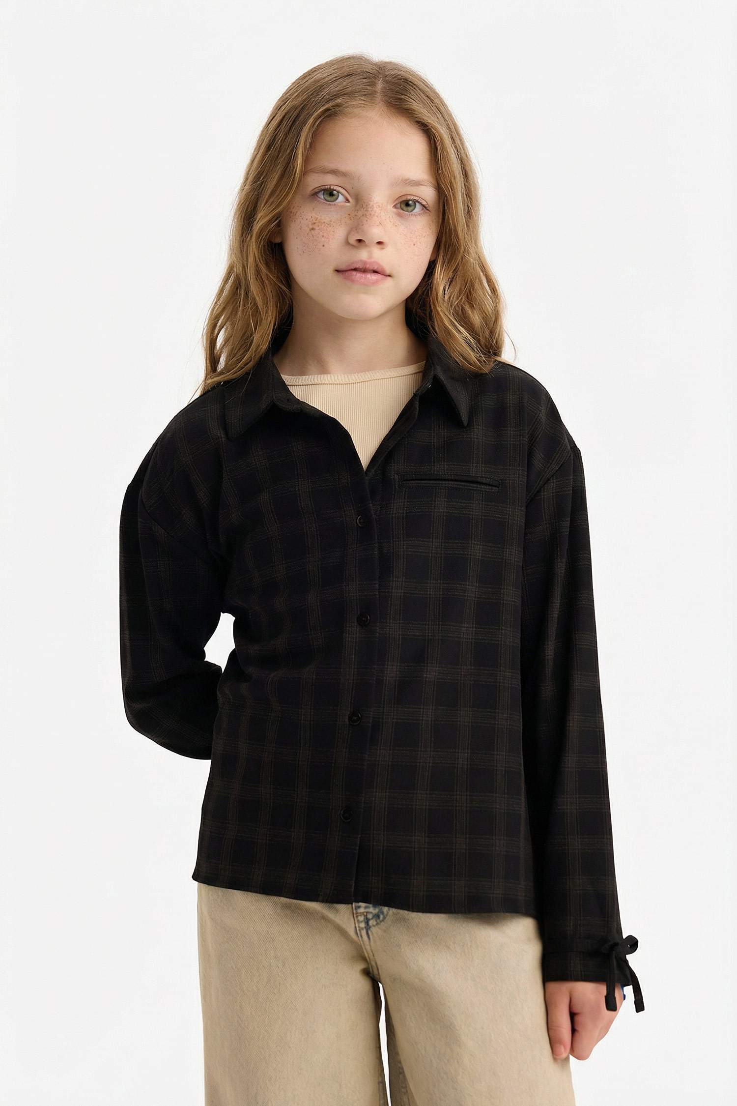 Chemise à manches longues à carreaux pour fille