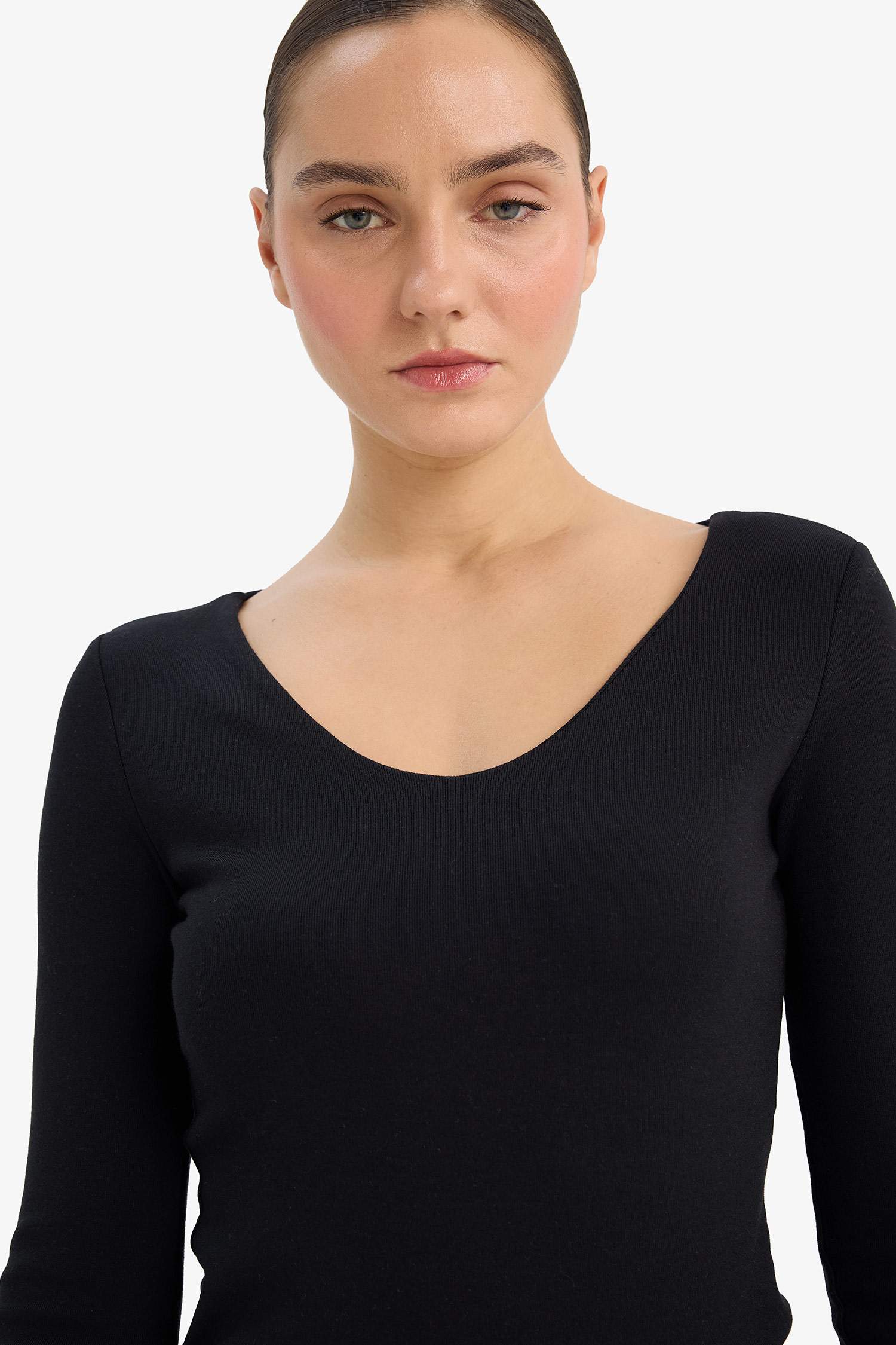 Slim Fit Dar Kesim Basic Düz Modal Uzun Kollu Tişört