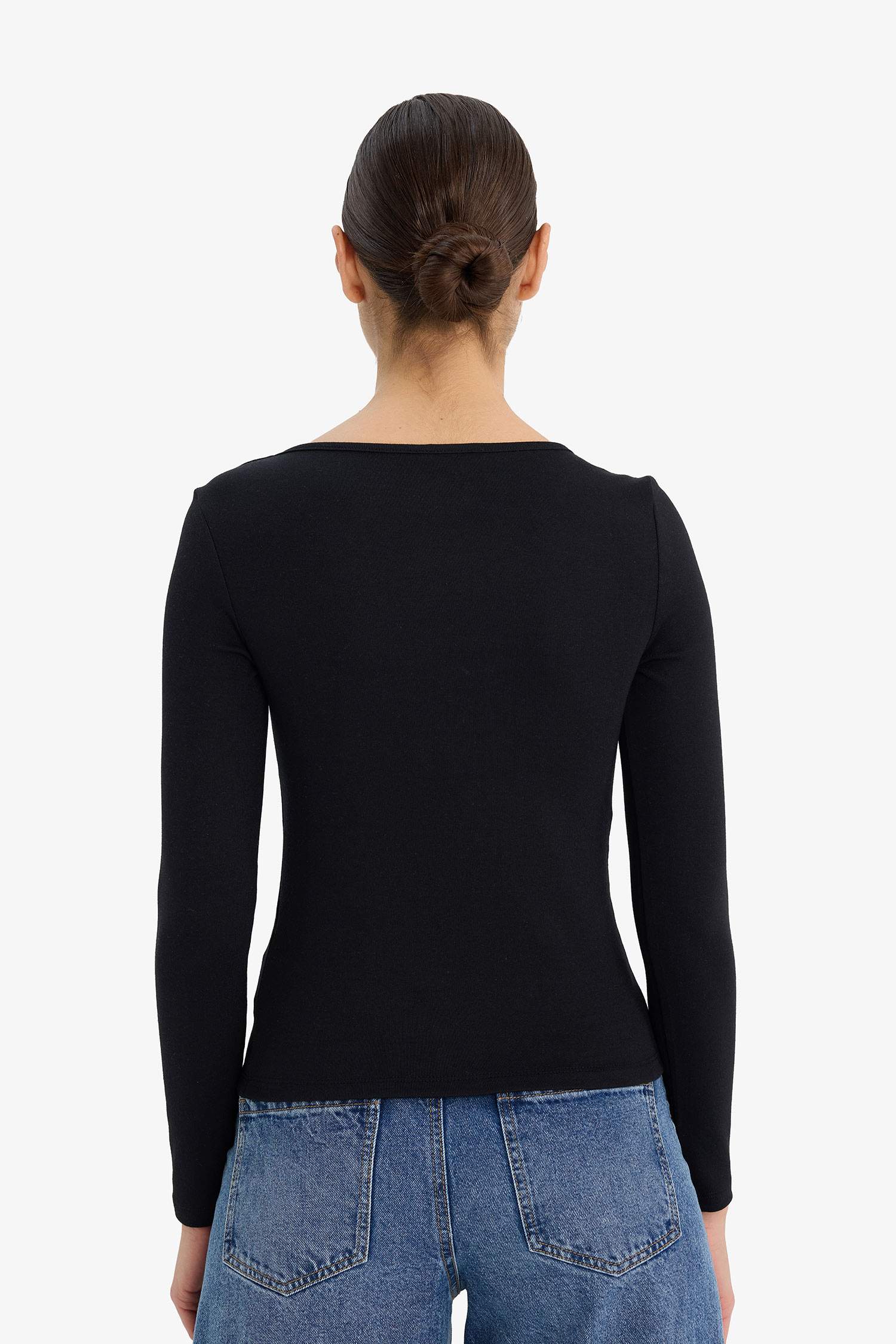 Slim Fit Dar Kesim Basic Düz Modal Uzun Kollu Tişört