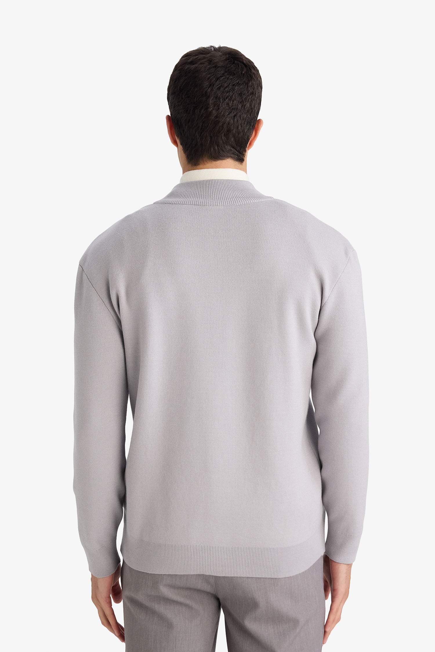 Standart Fit Fermuarlı Dik Yaka Triko Kazak