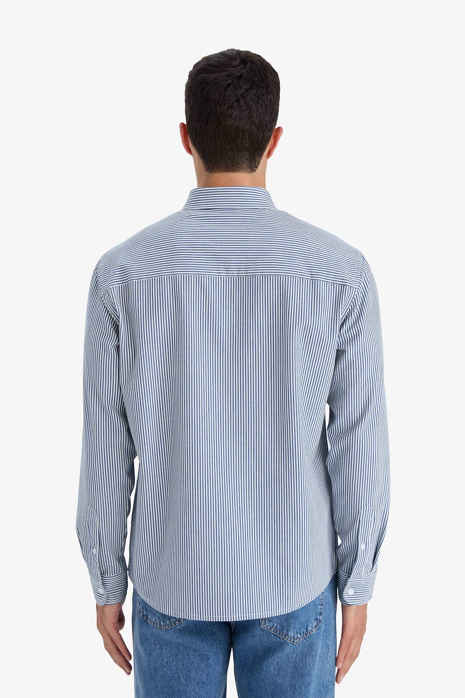 Regular fit Long Sleeve Polo Collar Crinkled Shirt