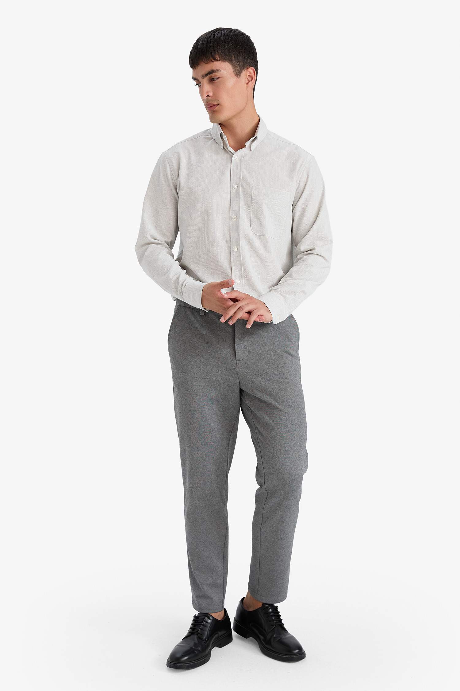 Regular Fit Polo Yaka Krinkıl Uzun Kollu Gömlek