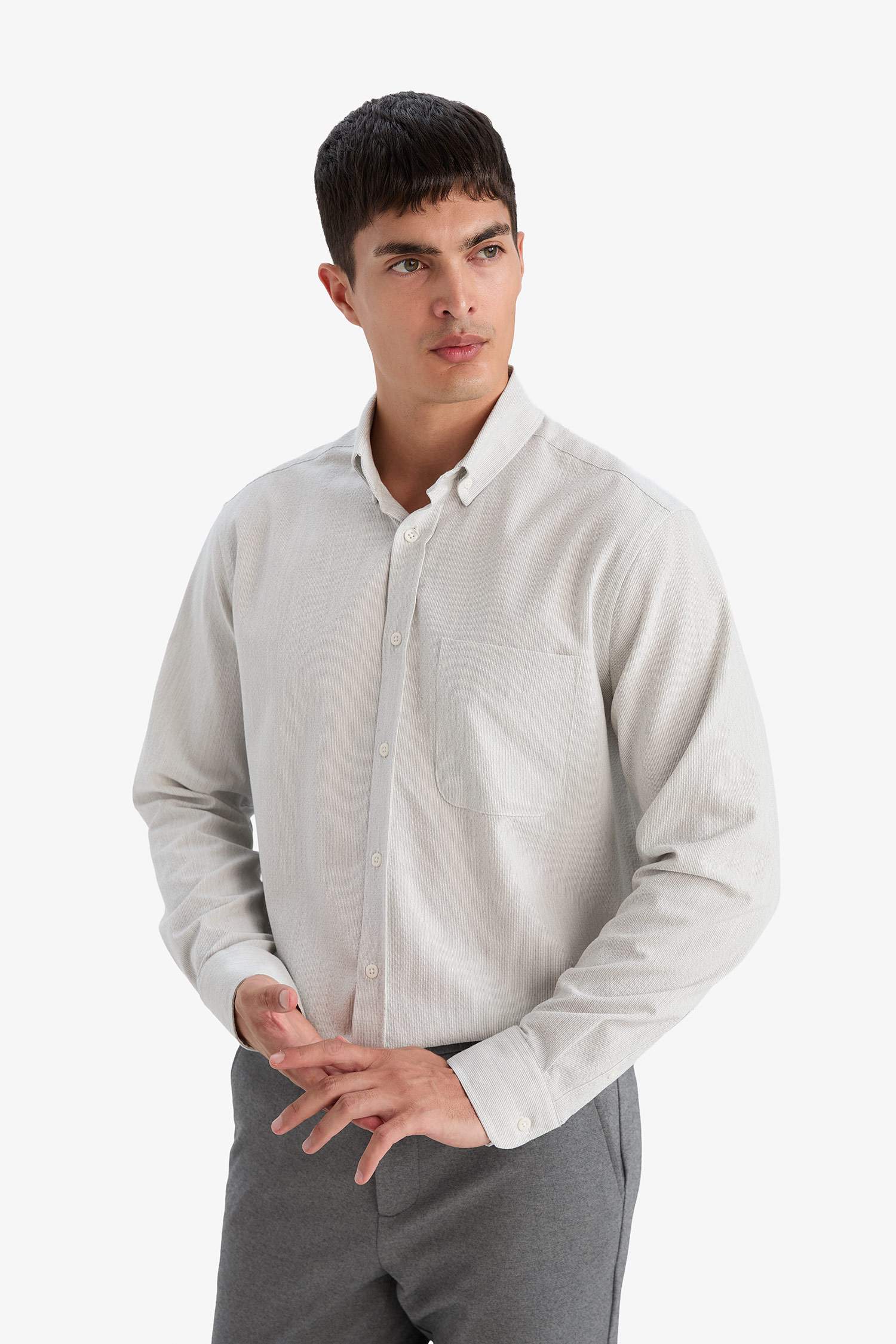 Regular Fit Polo Yaka Krinkıl Uzun Kollu Gömlek