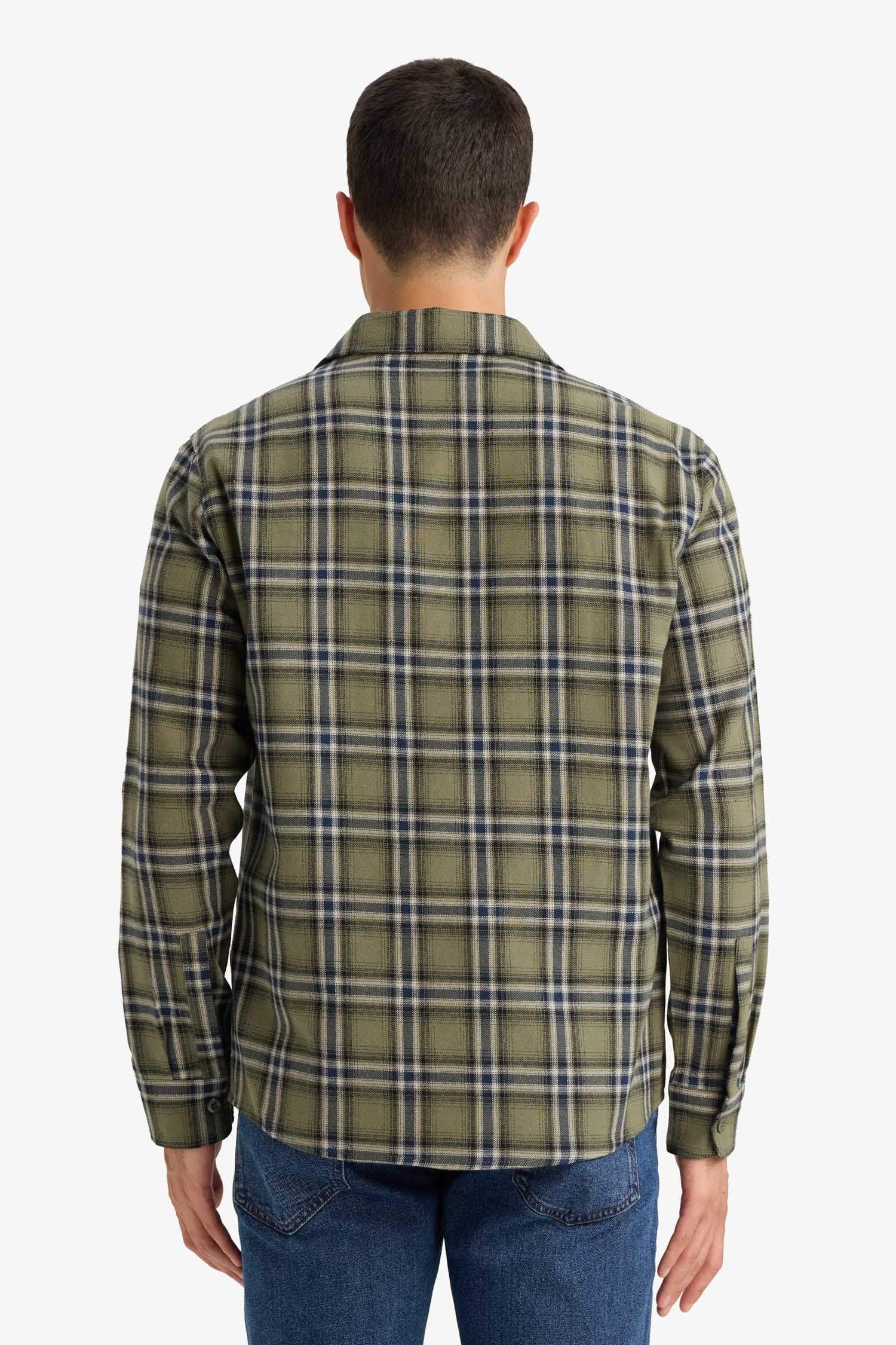 Regular Fit Polo Yaka Kareli Flanel Uzun Kollu Gömlek