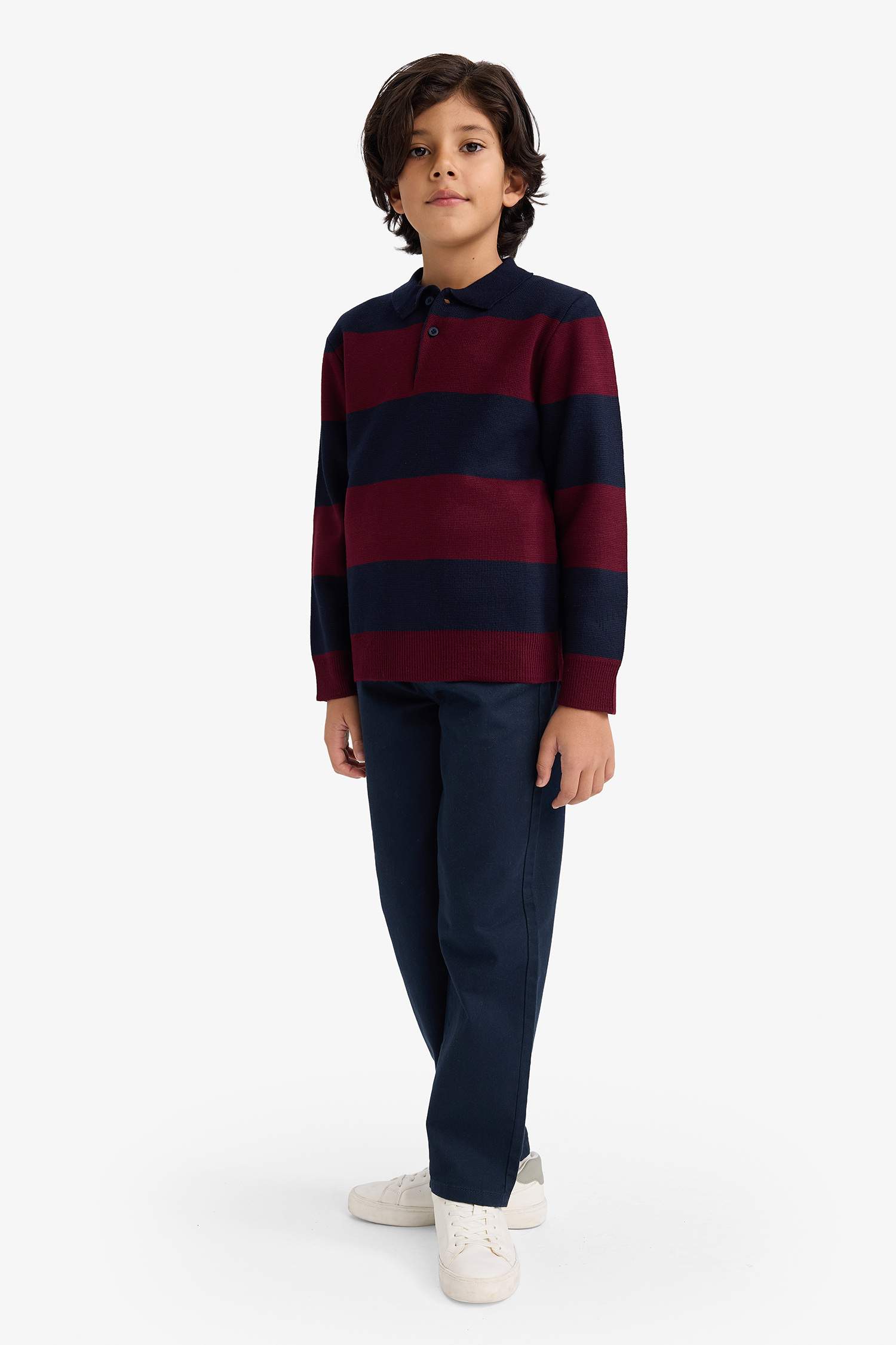 Erkek Çocuk Polo Yaka Renk Bloklu Triko Kazak