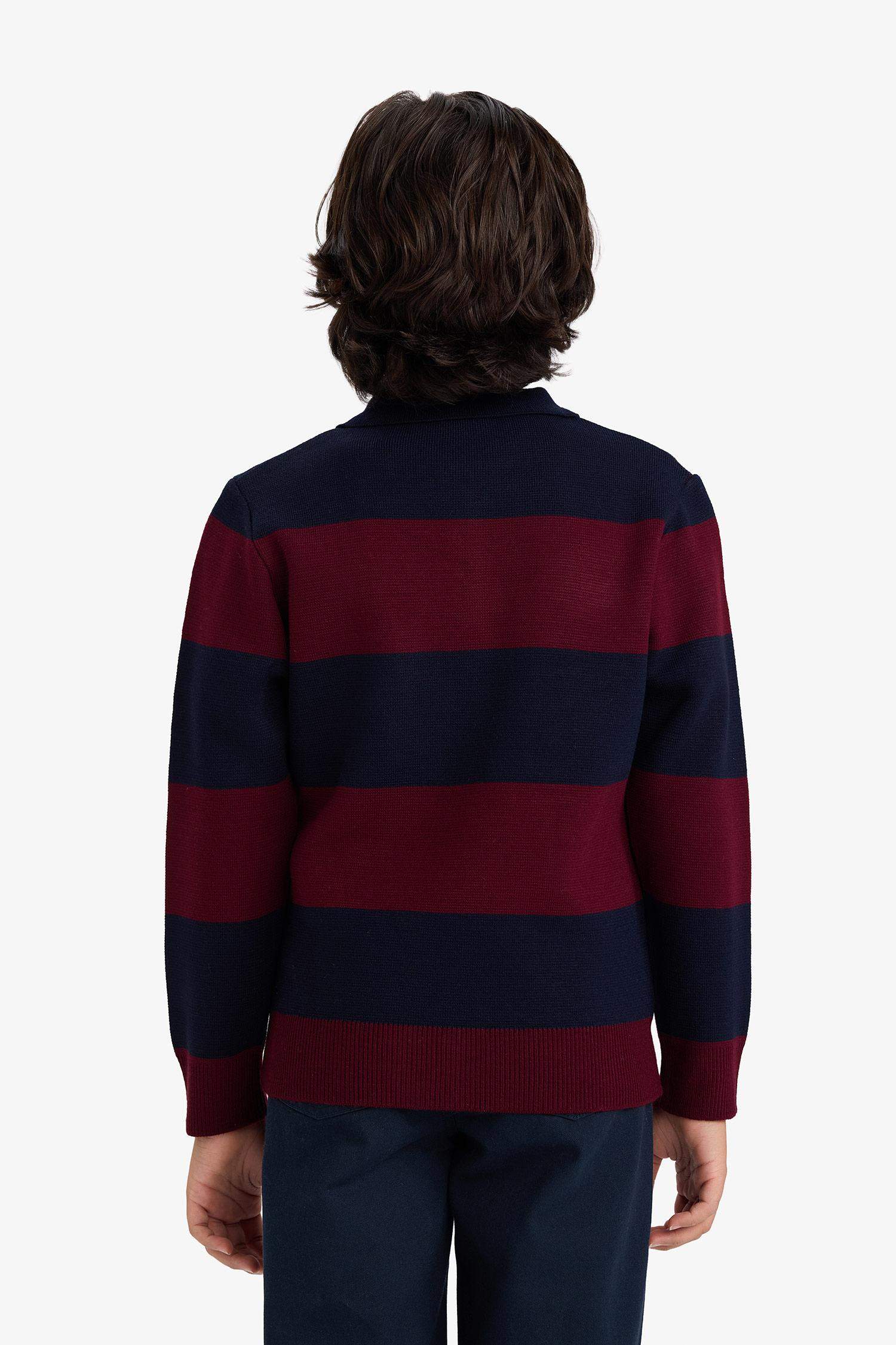 Boy Polo Neck Color Block Knit Pullover