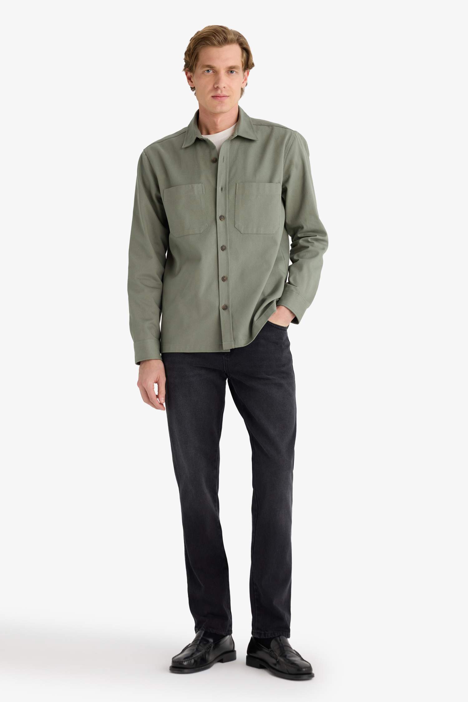 Chemise à manches longues en gabardine Coupe régulière