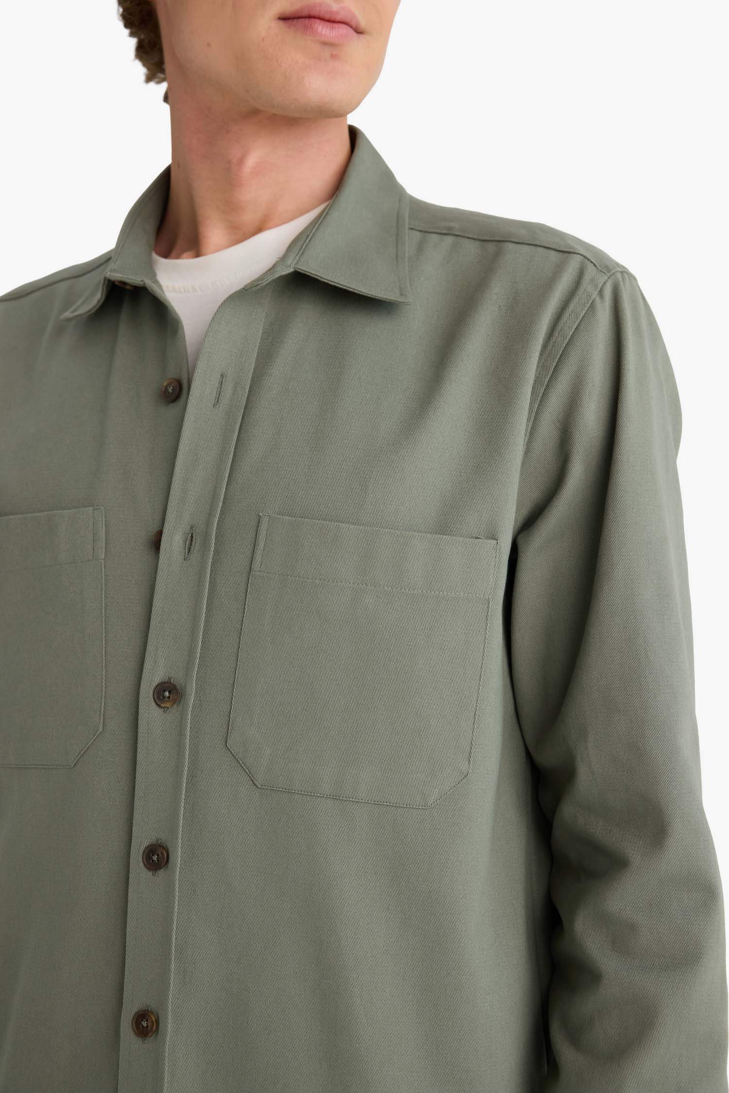 Chemise à manches longues en gabardine Coupe régulière