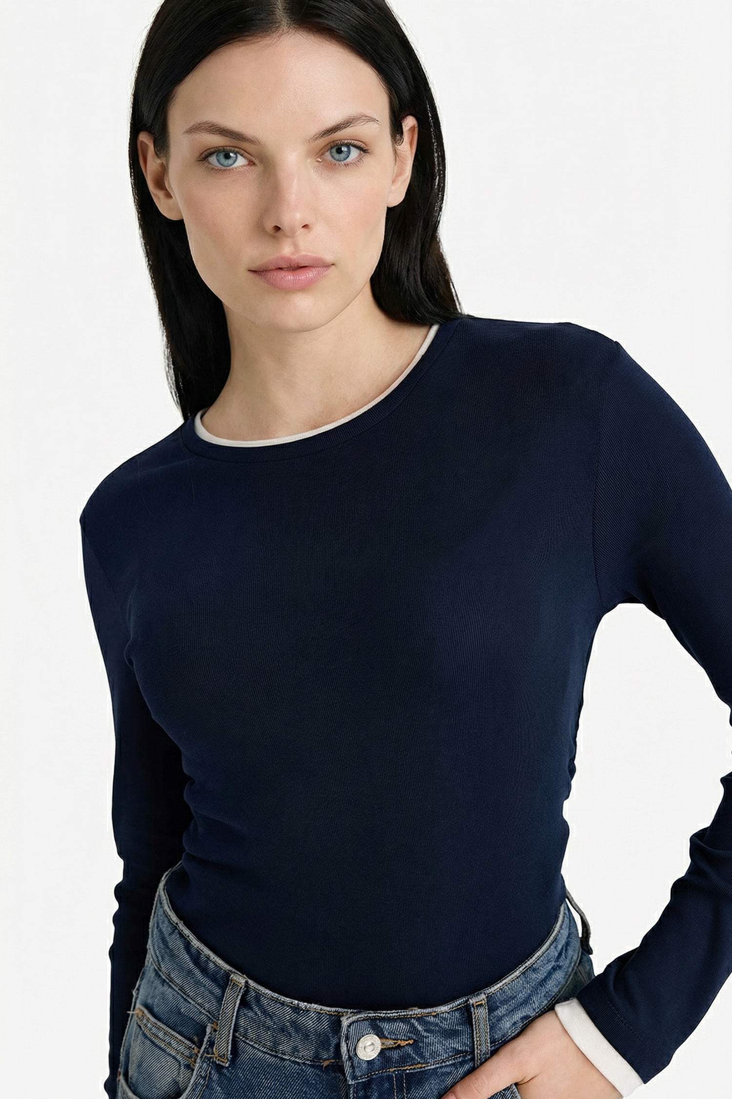 Slim Fit Ribbed Long Sleeve T-Shirt